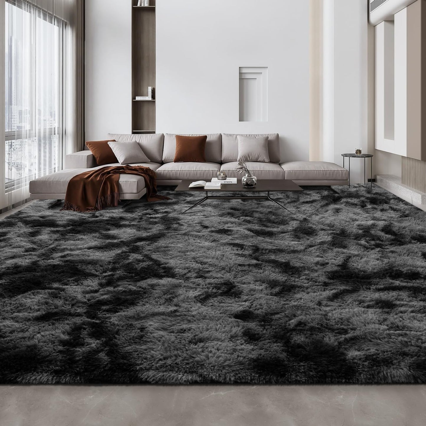 Deerhoo Large Shag Area Rugs 6 x 9, Light Grey | Tie-Dyed, Ultra Soft Plush Fuzzy,Washable, For Living Room, Bedroom, Indoor Carpet Nursery Kids Teen Home Decor