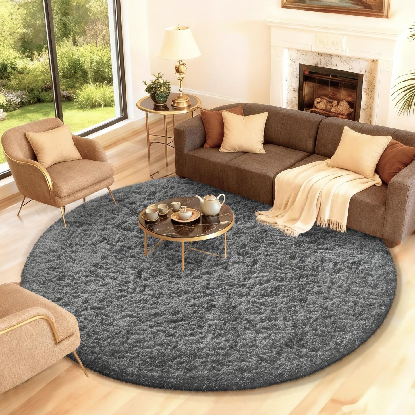 Ophanie 8x10 Area Rugs for Living Room, Washable Non-Slip Fluffy Soft Large Shag Bedroom Carpet, Ivory Big Indoor Nursery Rug, Carpets for Boy and Girls Room Dorm Decor with Over 99 pcs Pile fibers