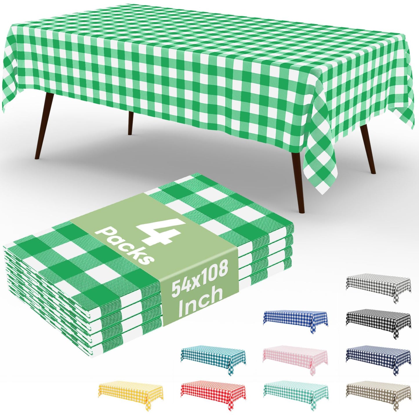 4 Packs Buffalo Disposable Table Cloth, 54 x 108 Inch Waterproof Plastic Tablecloth, Rectangle Red and White Checkered Table Covers for Picnic, Birthday, Party, Back to School