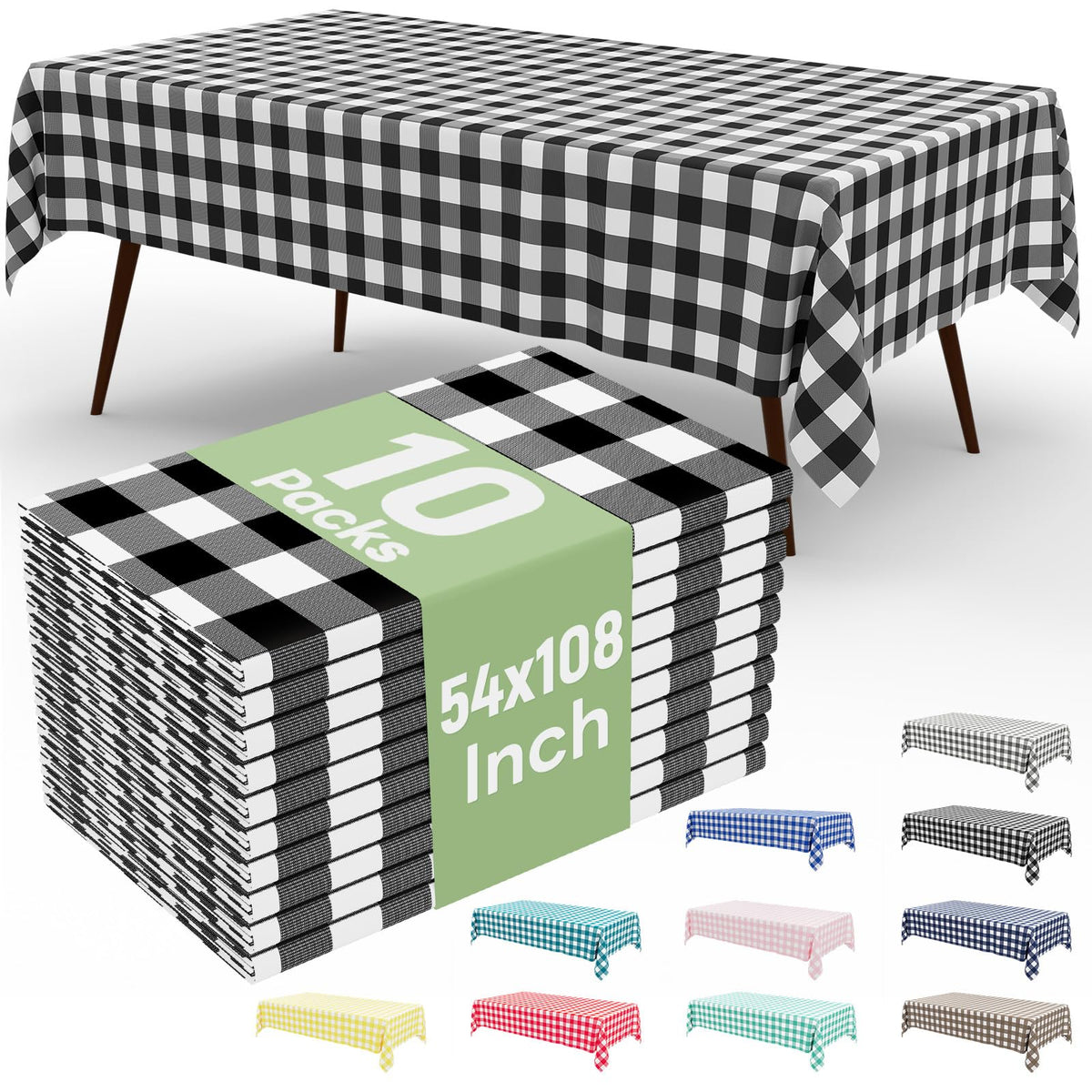 4 Packs Buffalo Disposable Table Cloth, 54 x 108 Inch Waterproof Plastic Tablecloth, Rectangle Red and White Checkered Table Covers for Picnic, Birthday, Party, Back to School