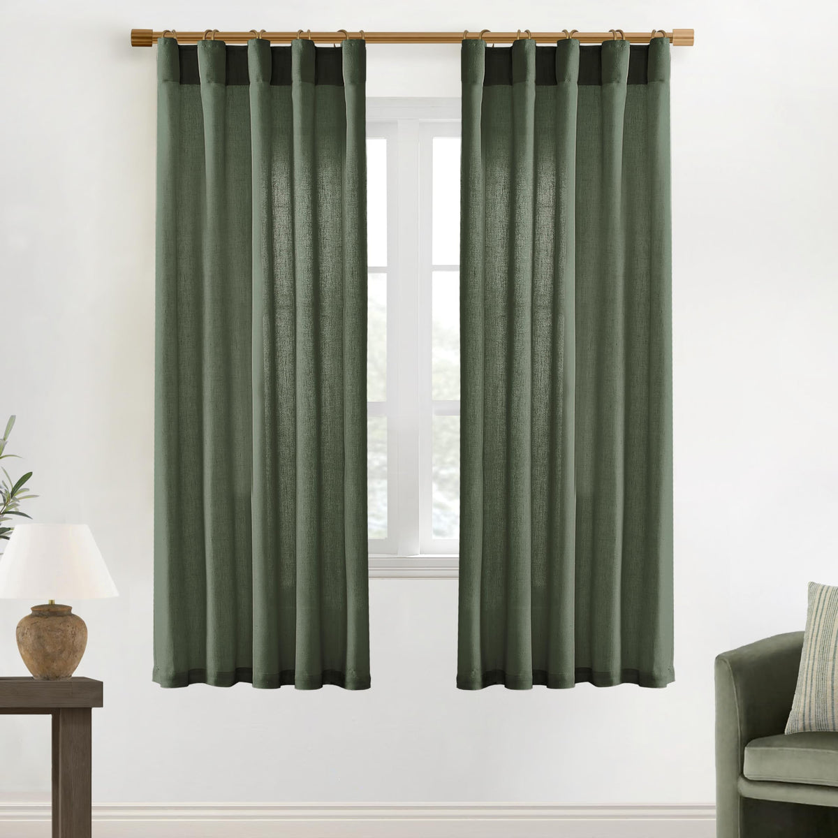 Linen Cotton Curtains for Living Room, Cream Off White Natural Fabric Light Filtering Semi Sheer Curtains 84 Inches Long, Ivory Pleated Farmhouse Curtain Drapes 84 Inch Length 2 Panels Set Dining Room