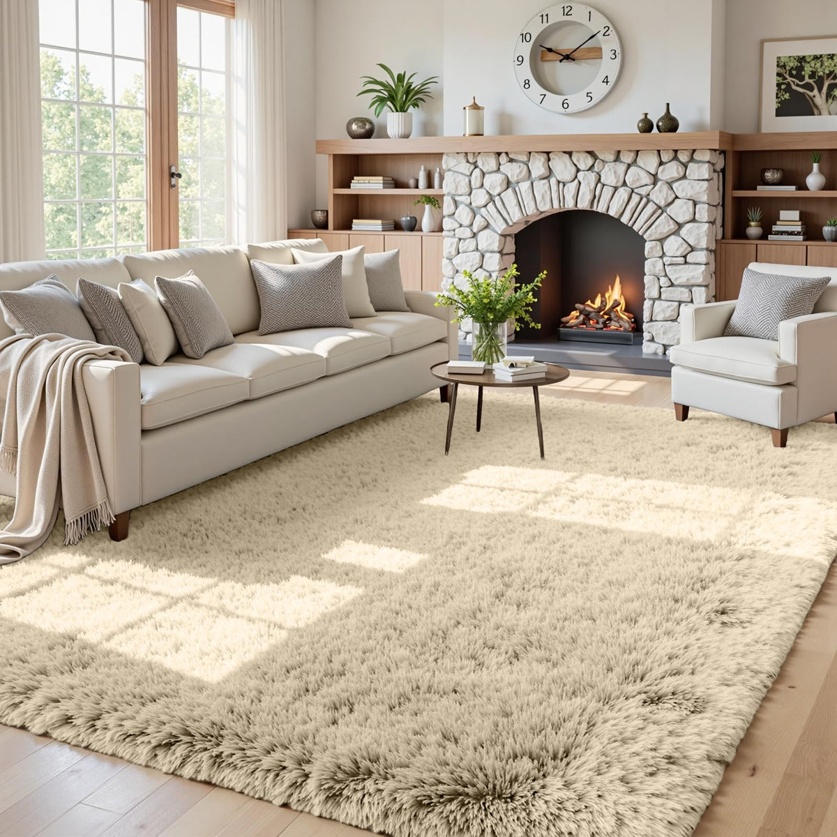 8x10 Fluffy Shag Area Rugs for Living Room Bedroom: Soft Plush Carpet Grey | Upgraded Non-Slip Thick Memory Foam, Ultra Soft, Non-Shedding Fuzzy Carpet, Easy Clean Decor for Kids Room, Nursery, Playroom
