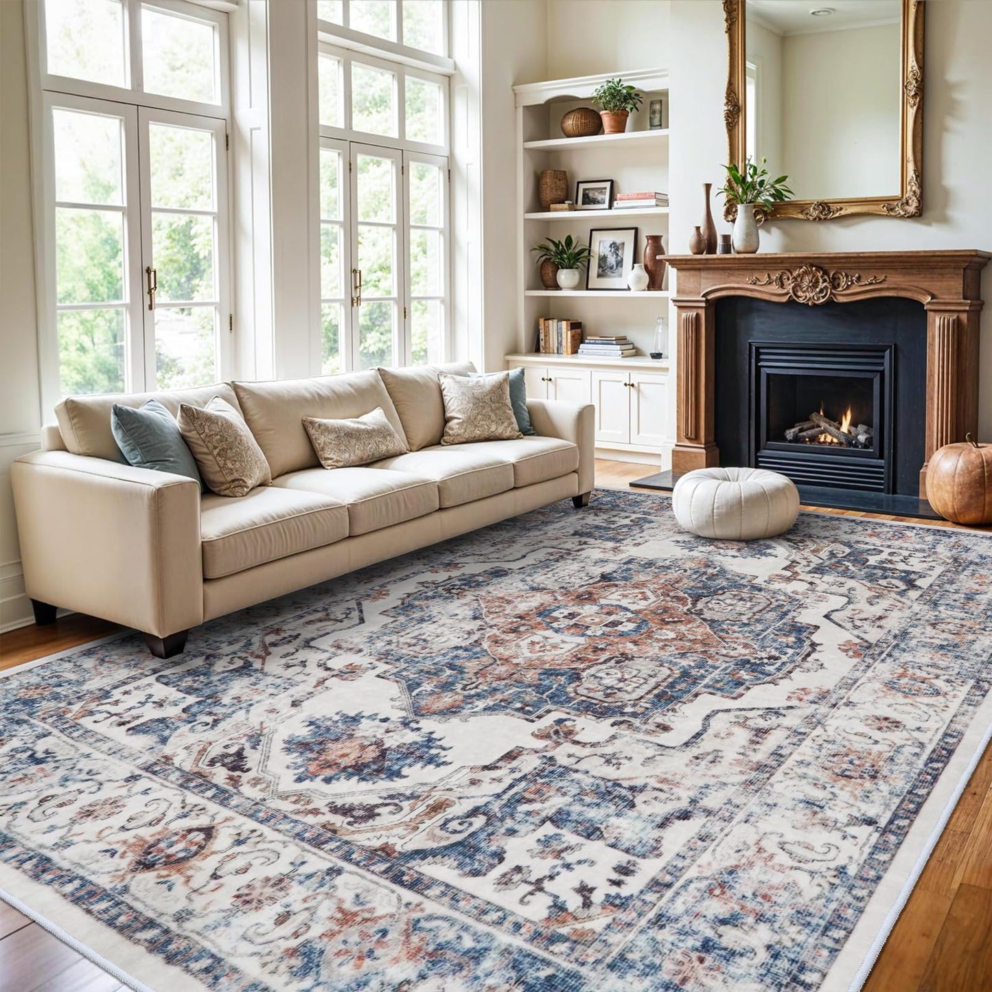 2x6 Hallway Washable Runner Rug : Vintage Soft Kitchen Laundry Runner with Non Slip Backing Farmhouse Entryway Living Room Floor Mat Stain Resistant Carpet for Bedroom Bathroom Distressed Beside Rug