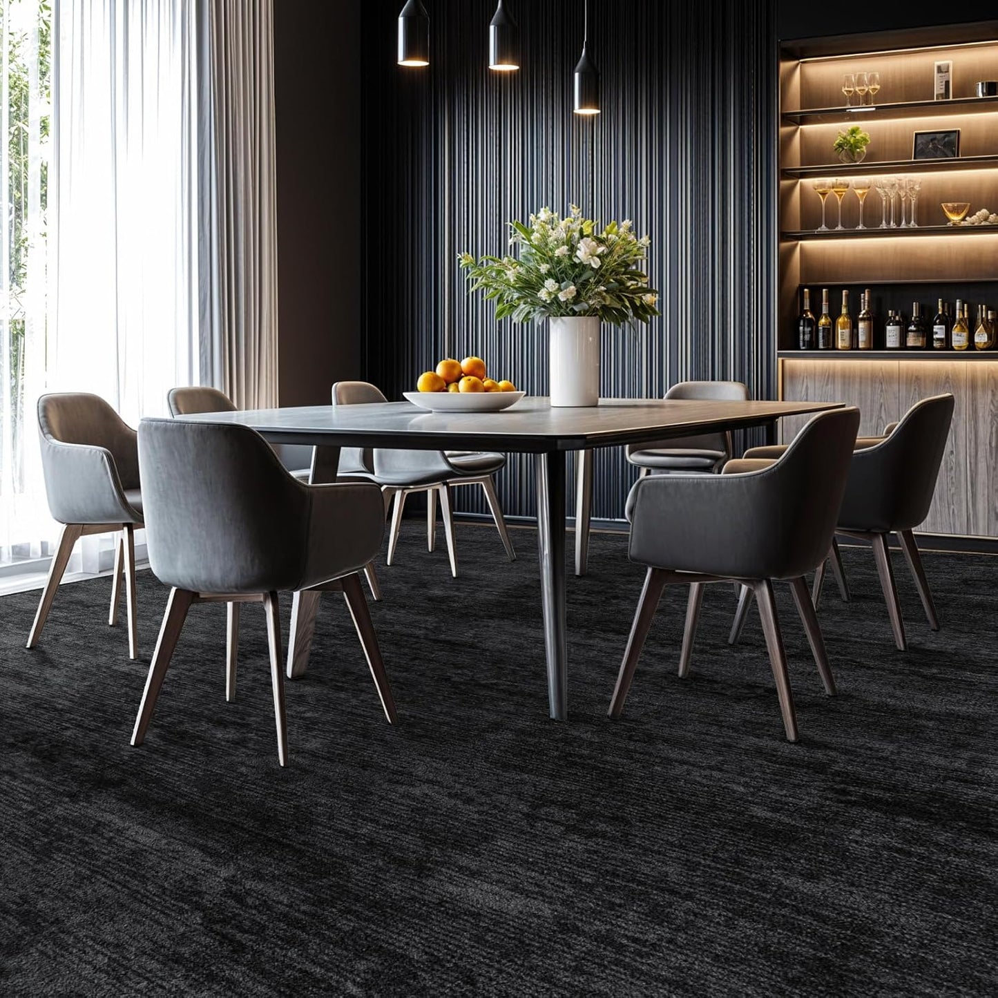 8x10 Washable Area Rug, Black Solid Area Rugs for Living Room & Bedroom | Stain-resistant & Non-slip backing,Low Pile Washable Large Carpet, Solid Vintage Style For High Traffic Areas(8x10,Black)