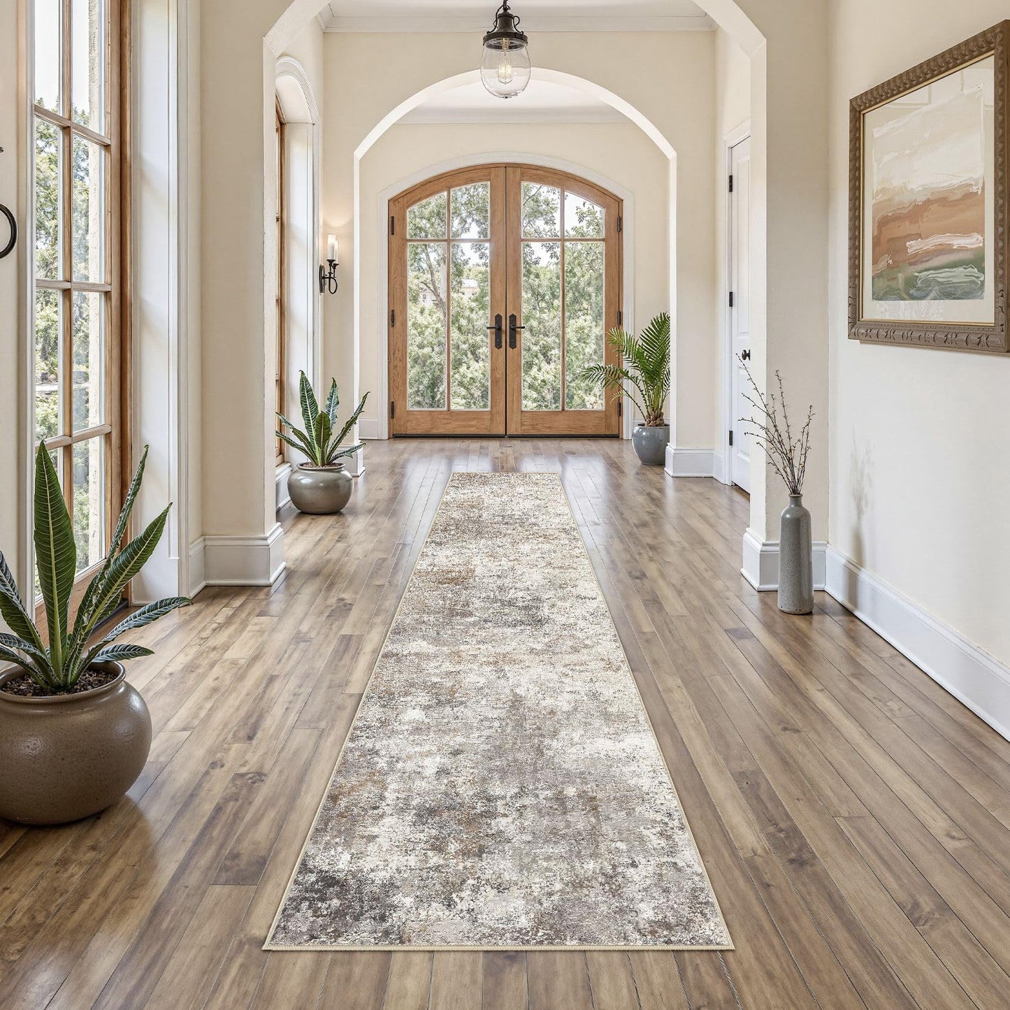 UERMEI 9x12 Area Rug Living Room Rugs - Washable Neutral Modern Abstract Soft Thin Large Rug Indoor Floor No Slip Rug Carpet for Bedroom Under Dining Table Home Office Decor - Brown Grey