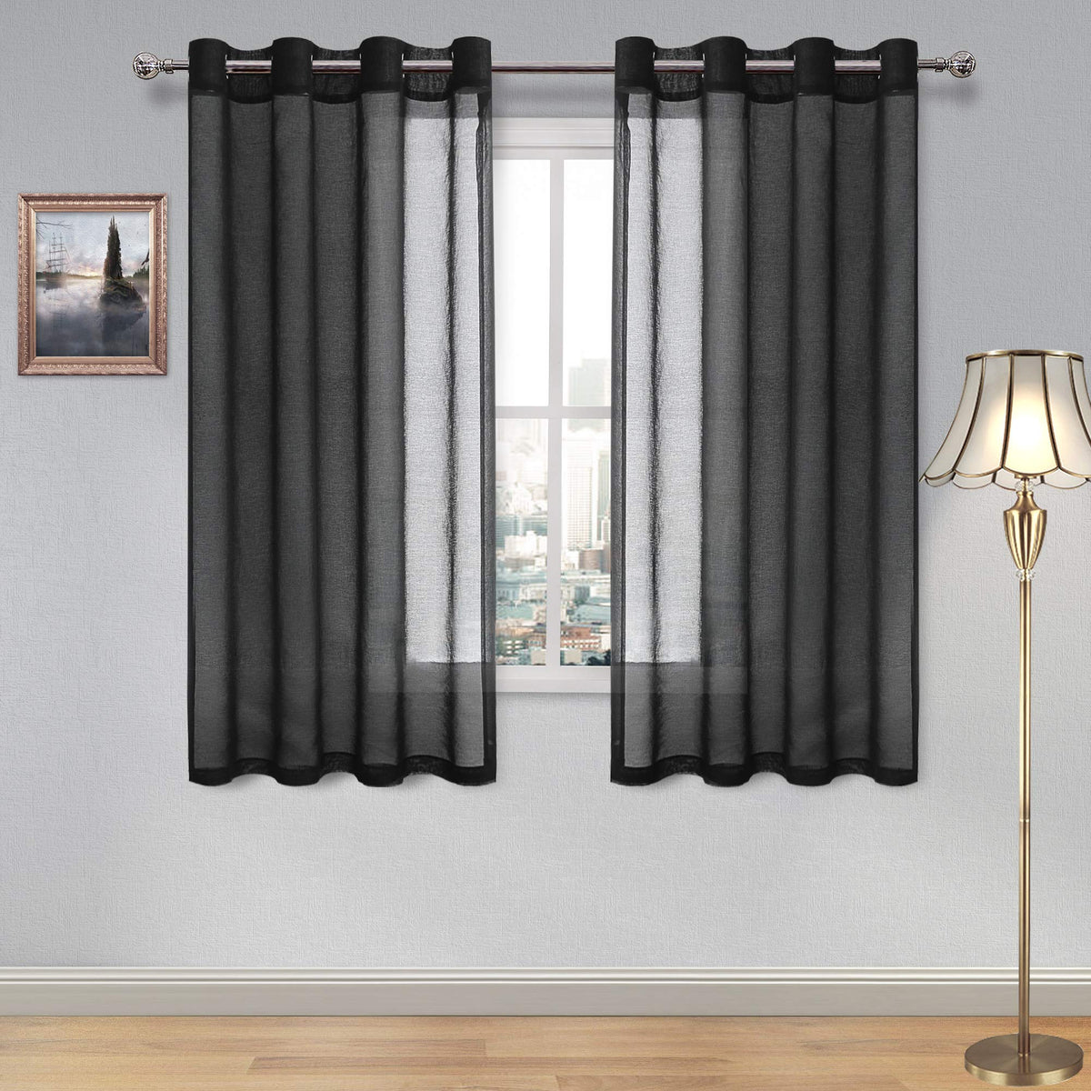 DWCN White Sheer Curtains Linen Look Semi Transparent Voile Grommet White Curtains for Living Dining Room Drapes 52 x 84 Inch Long, Set of 2 Panels