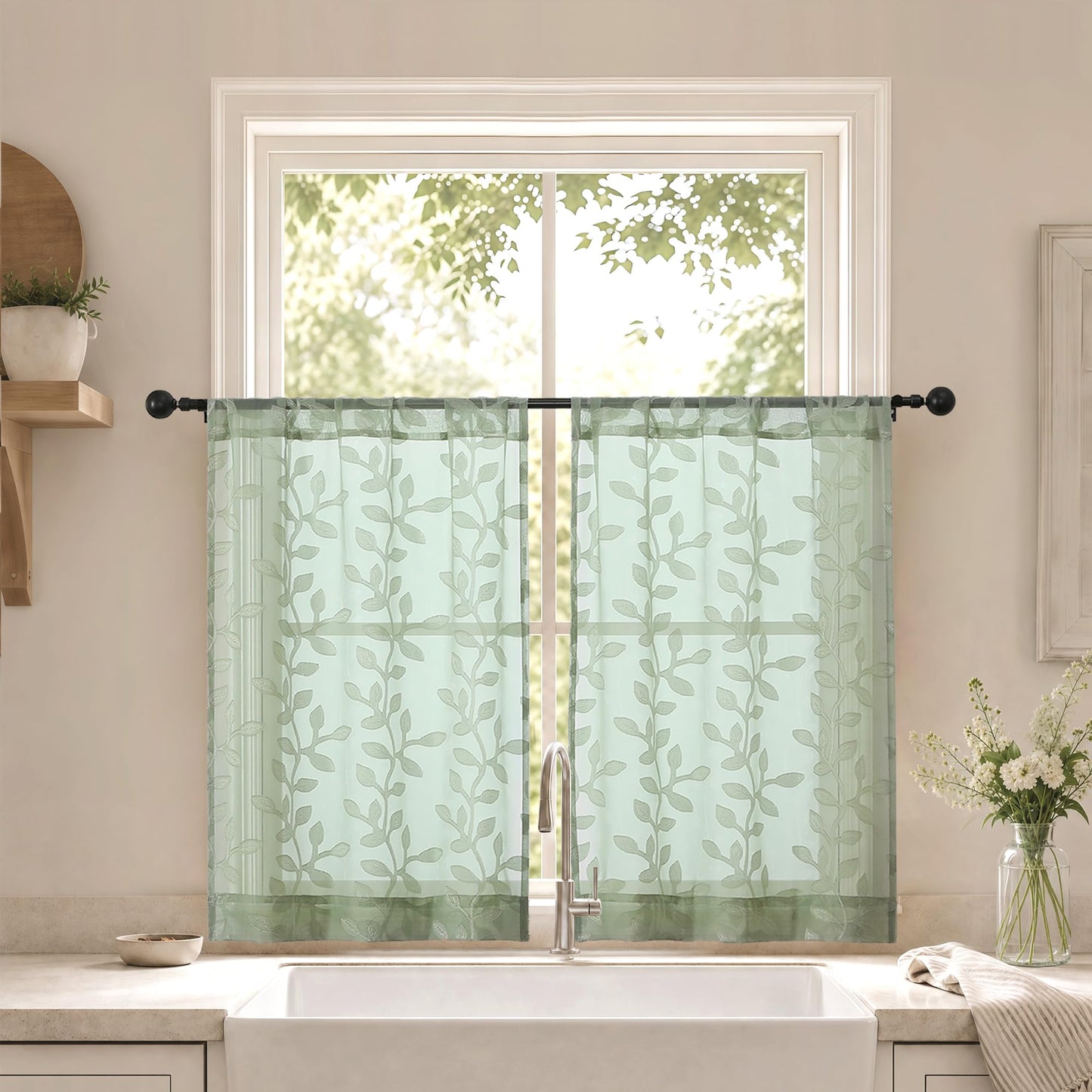 White Sheer Curtains 84 Inches Long - Light Filtering Leaf Jacquard Textured Semi Sheer Curtains, Rod Pocket Drapes for Living Room Bedroom 2 Panels Set, 2x37Wx84L Inches