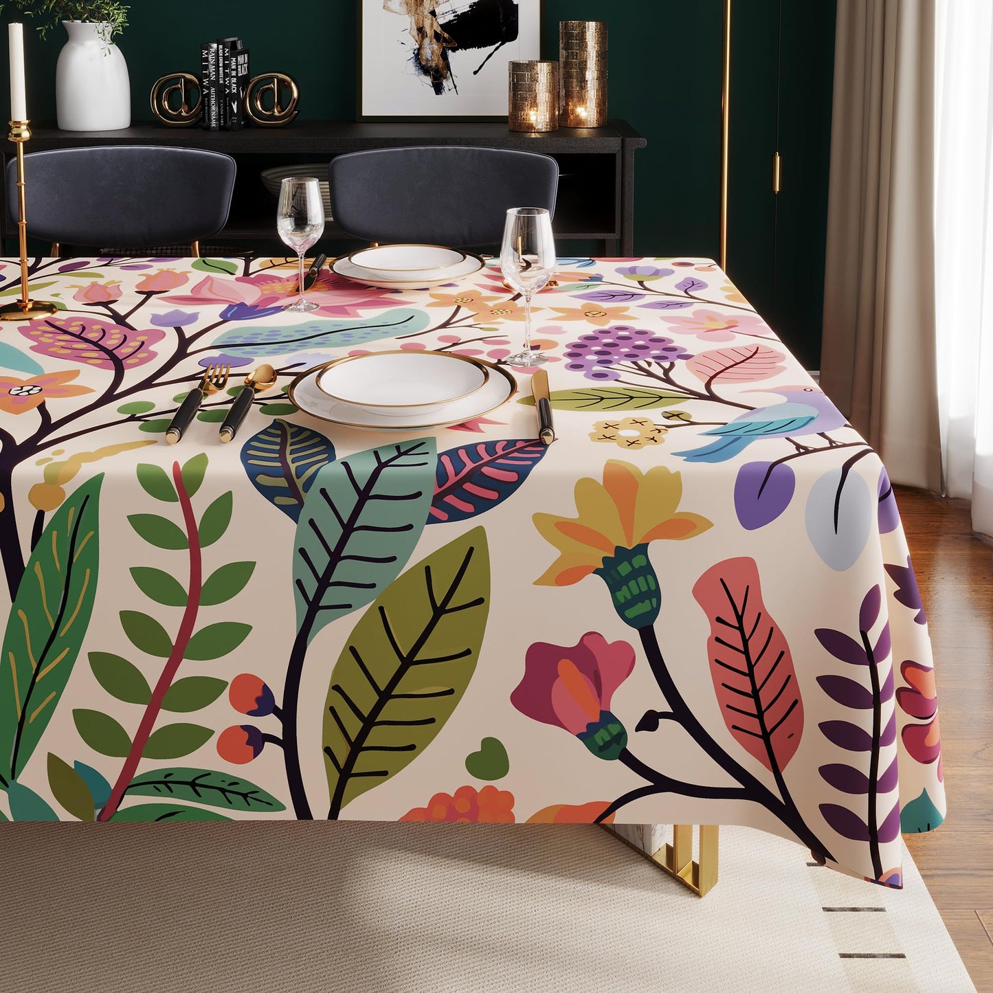 Rectangle Table Cloth,100% Waterproof Tablecloth Oil Proof Spill Proof Vinyl Table Cloth, Wipe Clean Plastic Table Cover for Dining, Camping, Indoor and Outdoor 52" x 70",Leaves