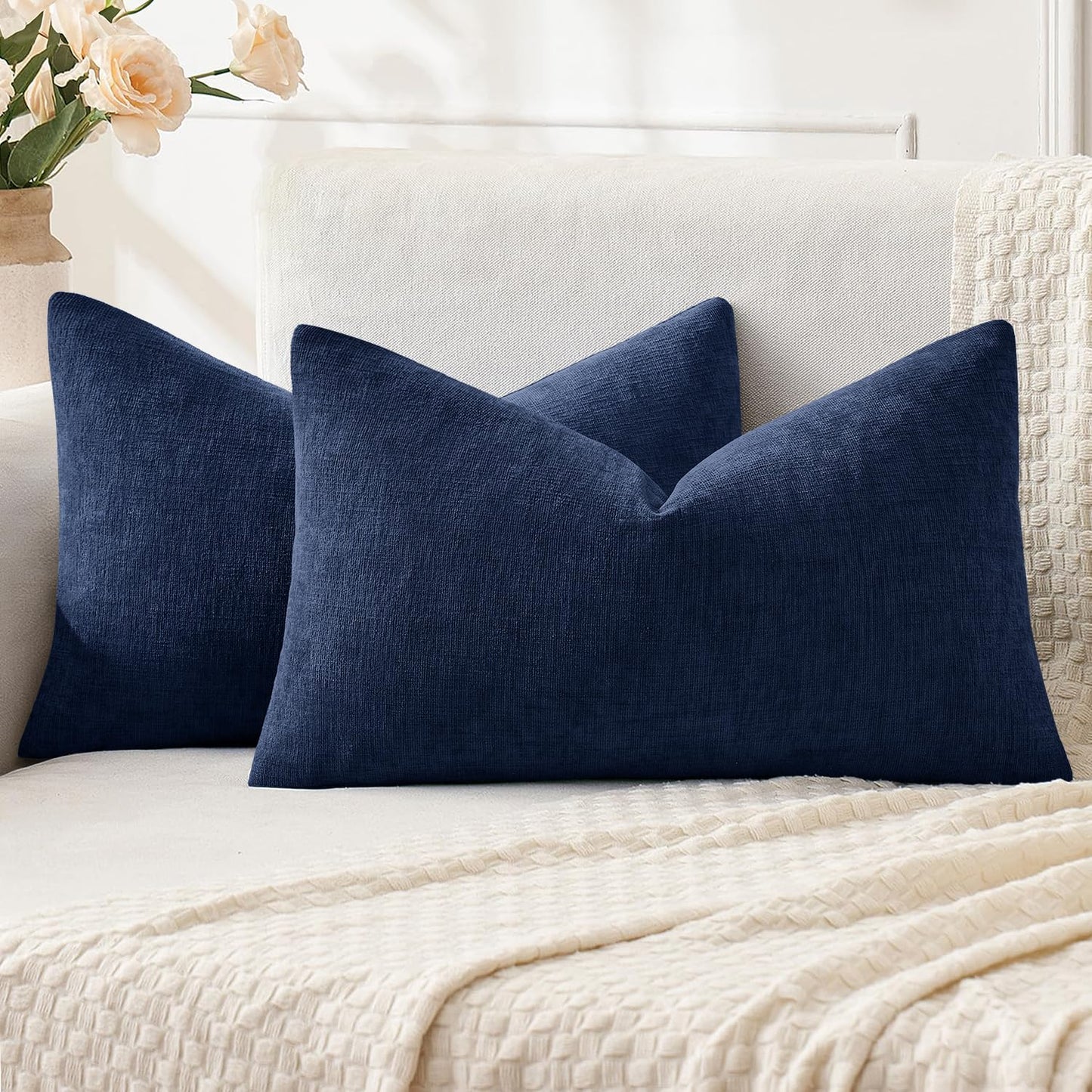 MIULEE Olive Green Chenille Couch Throw Pillow Covers, 18x18 | Set of 2, Soft Modern Farmhouse Style, Decorative Pillowcases for Sofa Living Room Bed, Home Decor