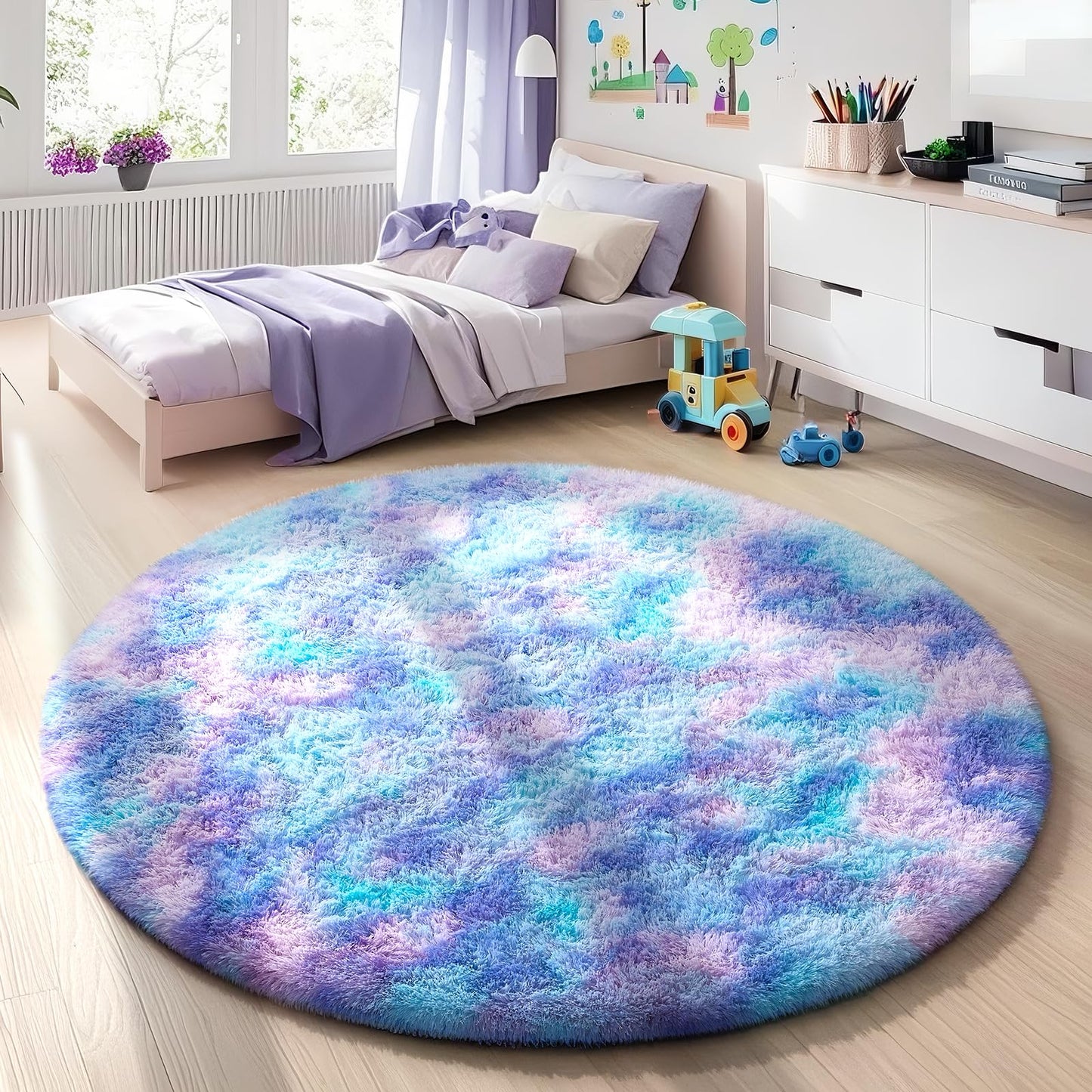 Ophanie 8x10 Area Rugs for Living Room, Washable Non-Slip Fluffy Soft Large Shag Bedroom Carpet, Ivory Big Indoor Nursery Rug, Carpets for Boy and Girls Room Dorm Decor with Over 99 pcs Pile fibers