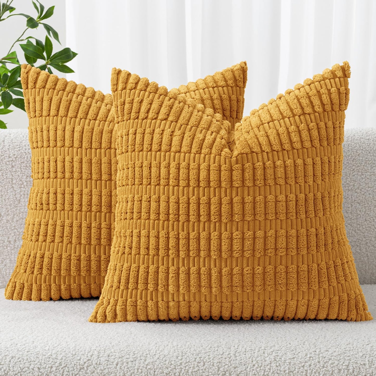 MIULEE Corduroy Decorative Throw Pillow Covers 18x18 Cream White Pack of 2 | Soft Boho Striped Pillow Covers Modern Farmhouse Home Decor For Sofa Living Room Couch Bed