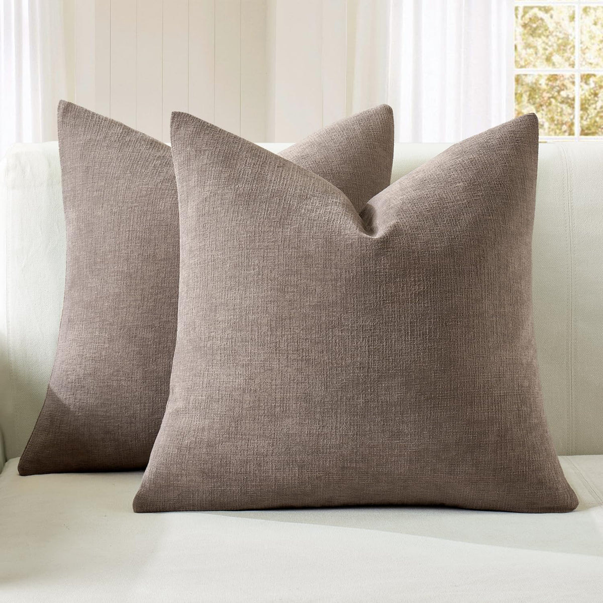 MIULEE Olive Green Chenille Couch Throw Pillow Covers, 18x18 | Set of 2, Soft Modern Farmhouse Style, Decorative Pillowcases for Sofa Living Room Bed, Home Decor