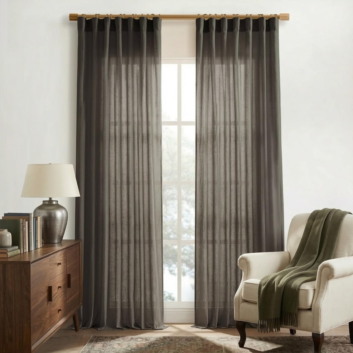 Linen Cotton Curtains for Living Room, Cream Off White Natural Fabric Light Filtering Semi Sheer Curtains 84 Inches Long, Ivory Pleated Farmhouse Curtain Drapes 84 Inch Length 2 Panels Set Dining Room