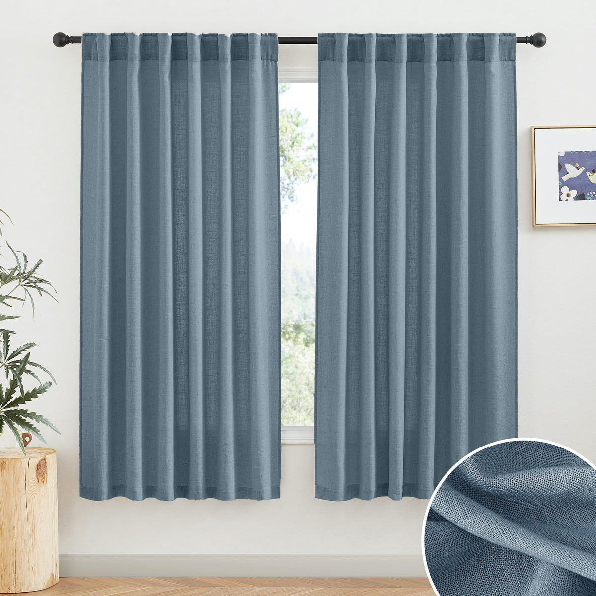 RYB HOME White Sheer Curtains for Living Room Patio Glass Door, W52 x L95 | Linen Texture, Light Filtering Privacy, Airy Translucent, Back Tab, Bedroom Office Balcony, W52 x L95, 2 Panels