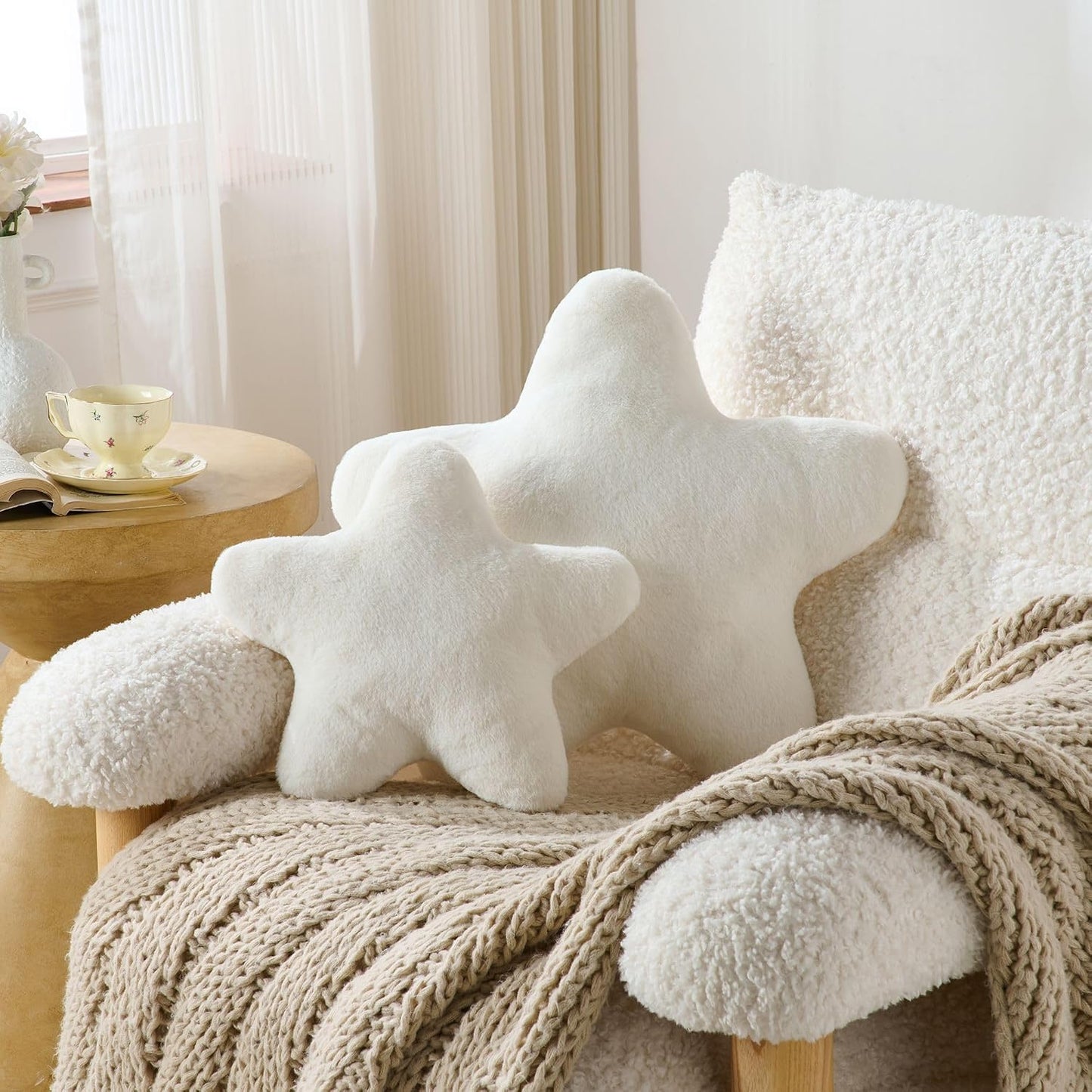 Set of 2 Room Decor Home Decor Throw Pillows Star Pillow Couch Pillows Decorative Pillows Bed Pillows Cute Pillows,White 15"