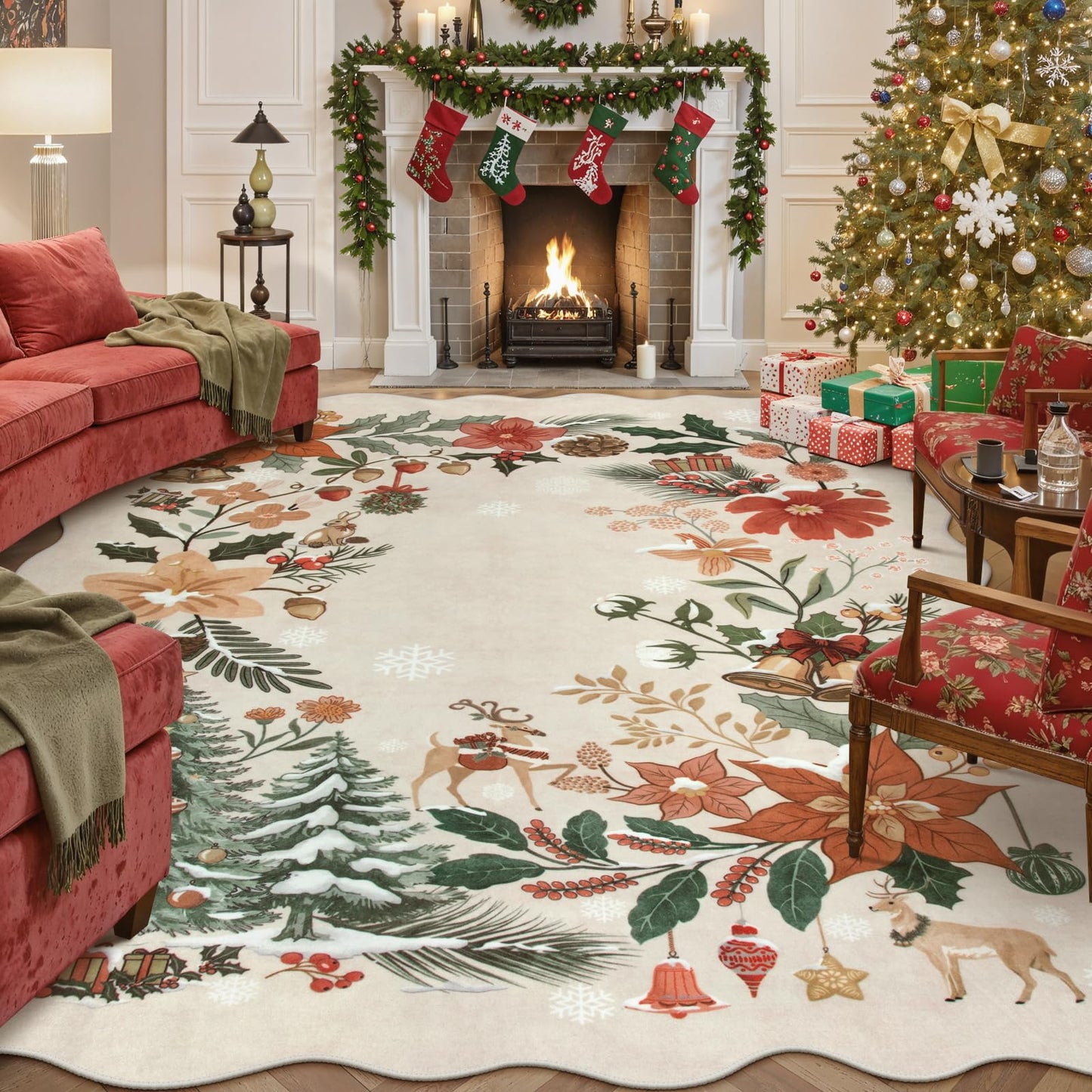 Lahome Floral Living Room Rugs, Area Rugs 5x7 Rug for Bedroom Ultra-Thin Soft Rug, Non-Slip Washable Rugs Stain Resistant Boho Rug Flore Throw Rug for ‎Dining Room Office (5x7ft,Green)