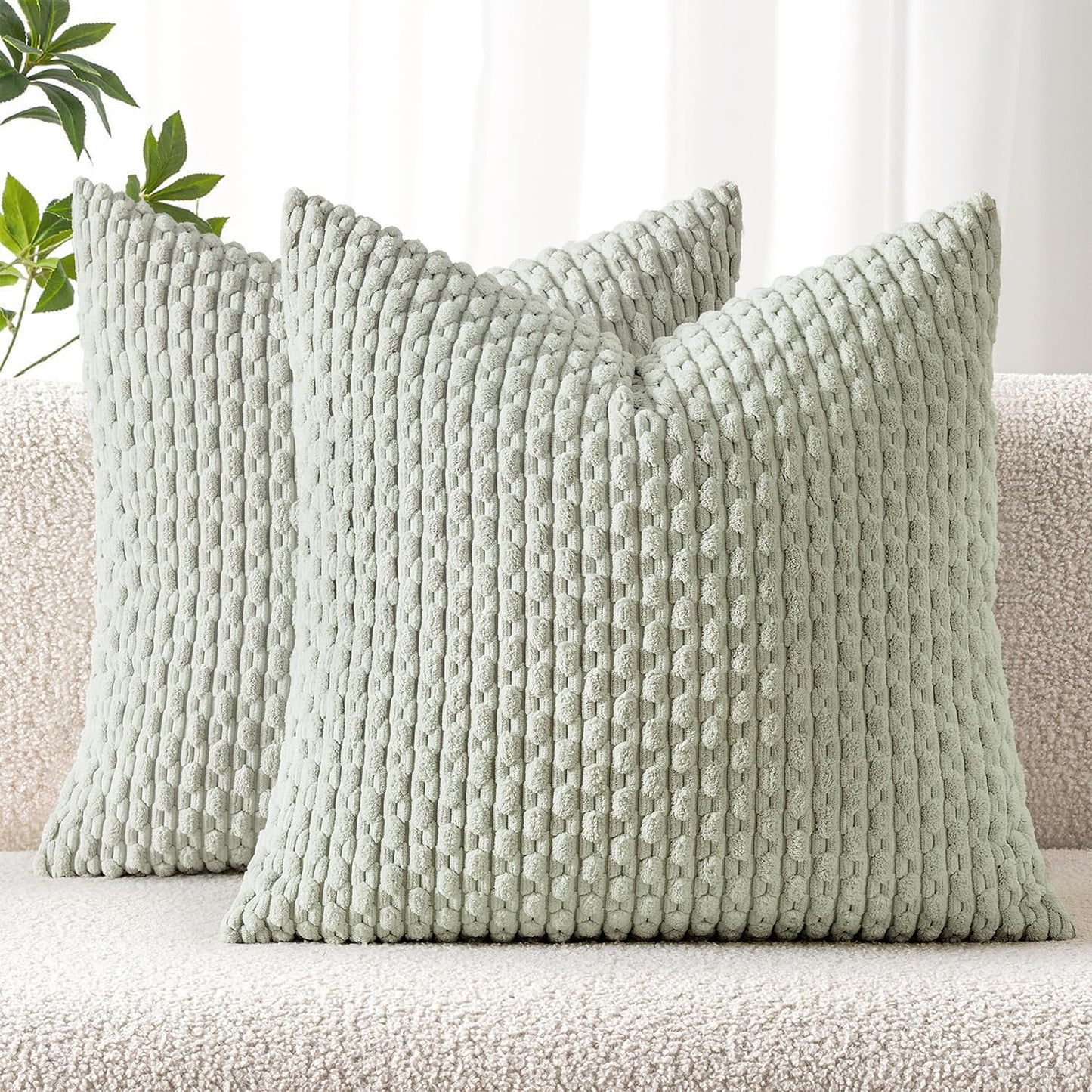 MIULEE Decorative Throw Pillow Covers 18x18 Sage Green Textured Corduroy | Pack of 2 Striped Pillow Covers Modern Farmhouse Home Decor for Couch Bed Sofa Living Room