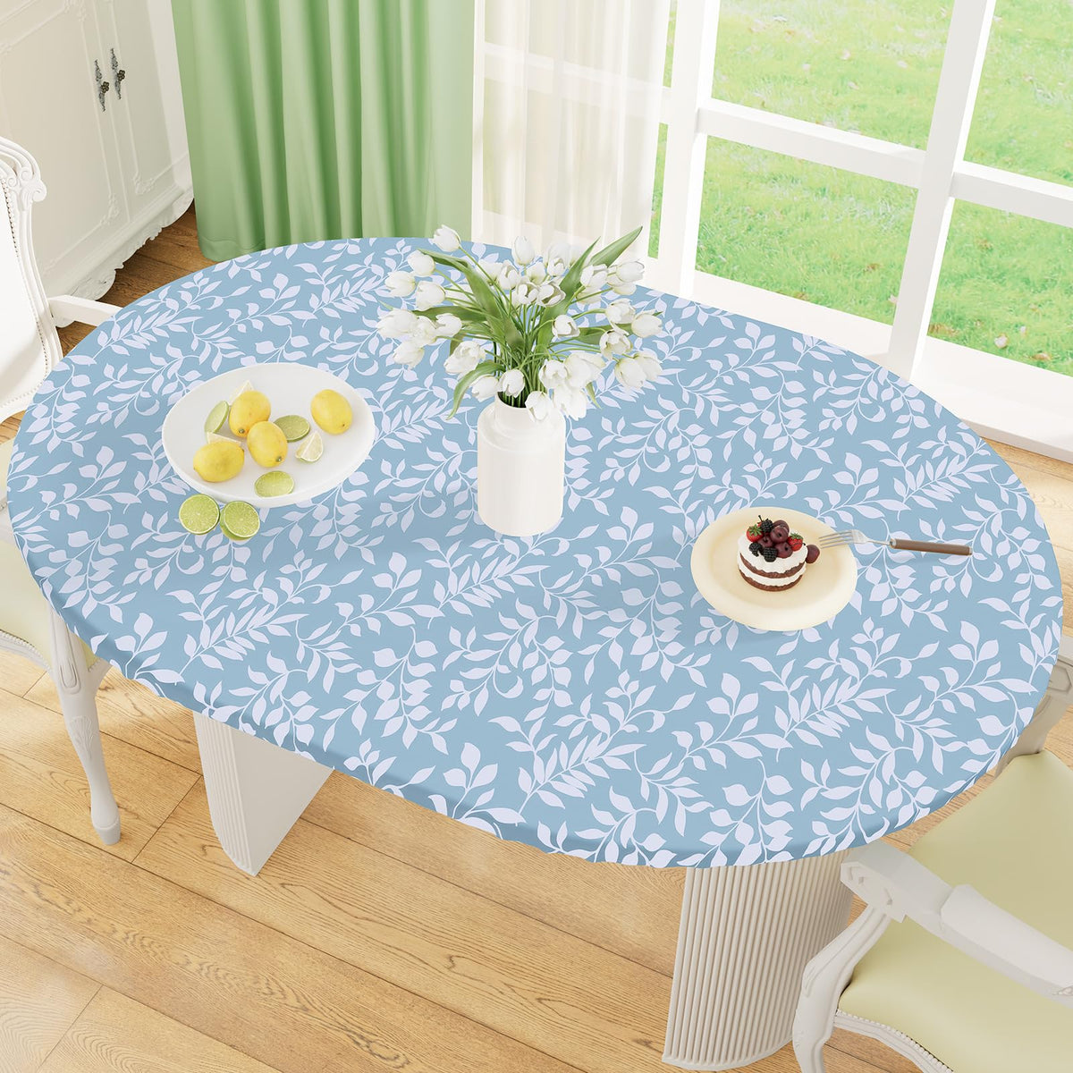 Round Fitted Tablecloth with Elastic Edge, 100% Waterproof Oil Proof Plastic Table Cover, Vinyl Flannel Backed Tablecloth Fits 36"-44" Round Tables for Dinner, Outdoor, Picnic, Oak Wooden Grain