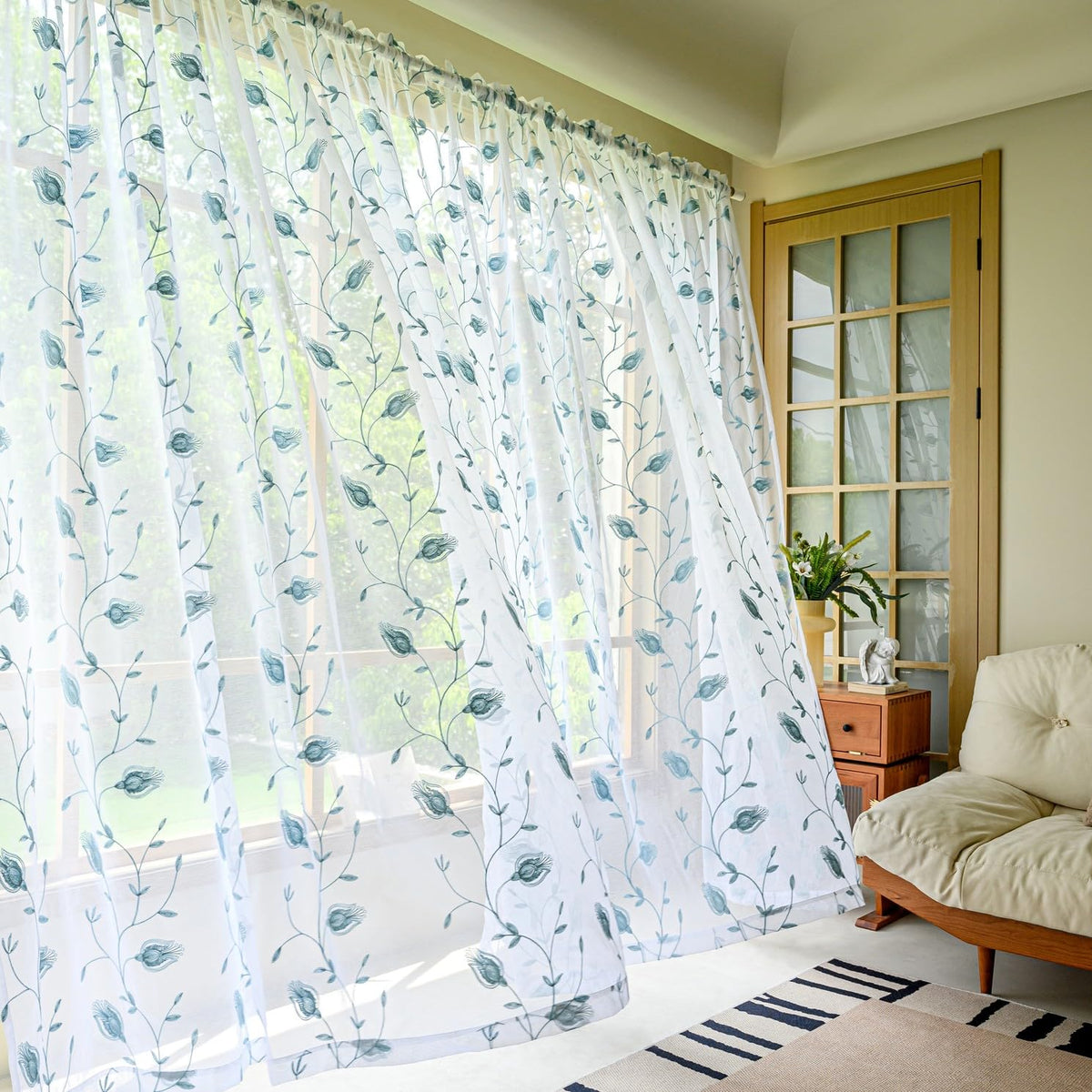 MYSTIC-HOME Sheer Curtains White 63 Inch Length, Rod Pocket Voile Drapes for Living Room, Bedroom, Window Treatments Semi Crinkle Curtain Panels for Yard, Patio, Villa, Parlor, Set of 2, 52"x 63"