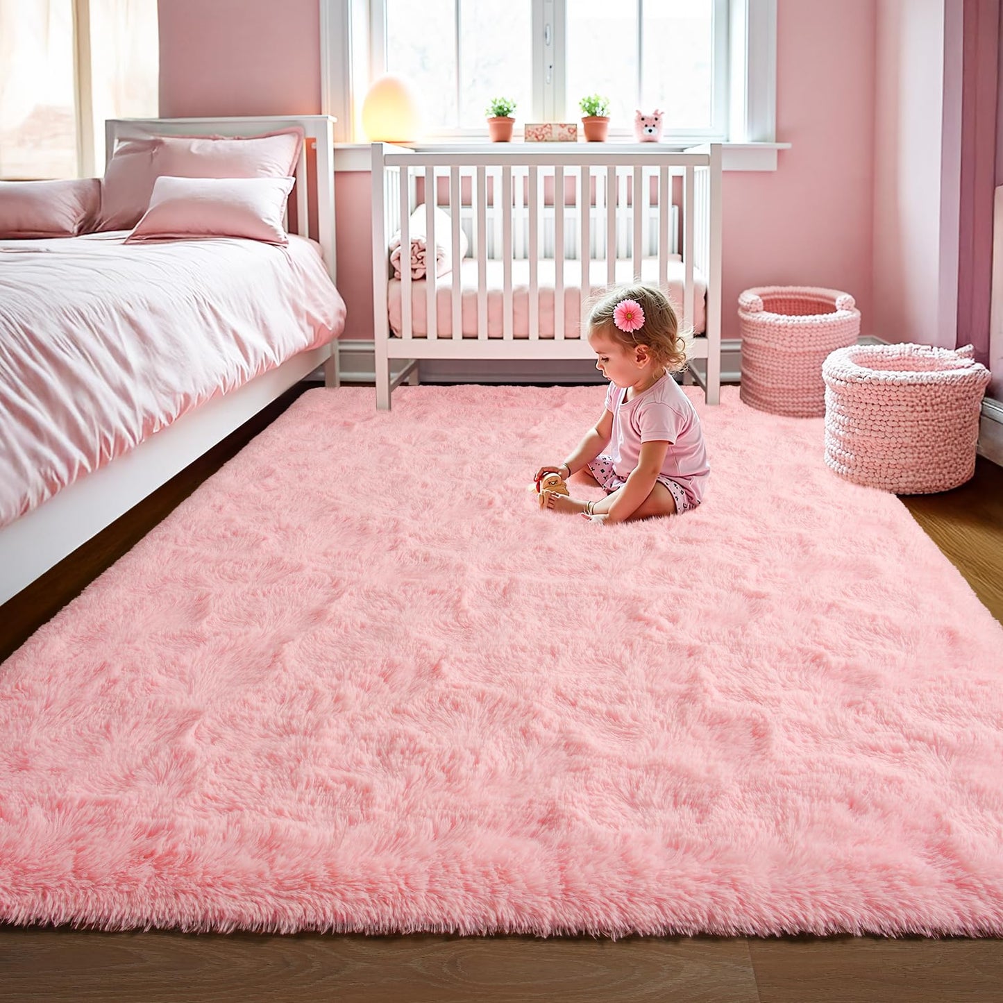 LOCHAS Area Rugs Fluffy Living Room Carpets for Kids Bedroom 6x9, Cream | Ultra Soft Indoor Modern Shaggy Rug for Dorm Nursery Boys Girls Home Decor