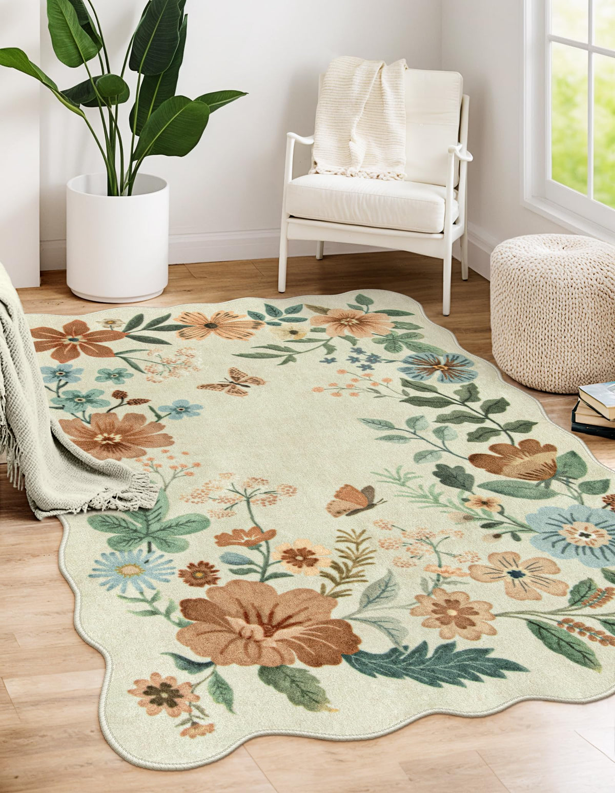 Lahome Floral Rugs for Living Room, 5x7 Area Rugs Ultra-Thin Soft Washable Rug, Non-Slip Bedroom Rug Stain Resistant Boho Flore Carpet for ‎Dining Room Office (5x7ft,Black/Grey)
