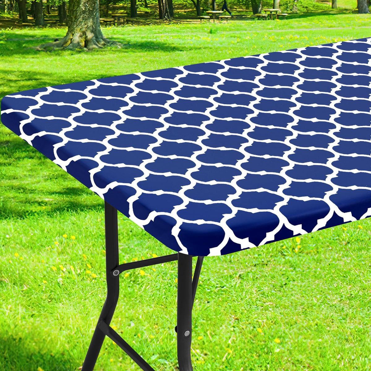 Smiry Picnic Fitted Table Cover, 6 Foot Flannel Backed Vinyl Tablecloth | Waterproof Elastic Stretch Table Cloth, Wipeable Plastic Tablecloth for Camping, Indoor & Outdoor (Grey, 30" x 72")