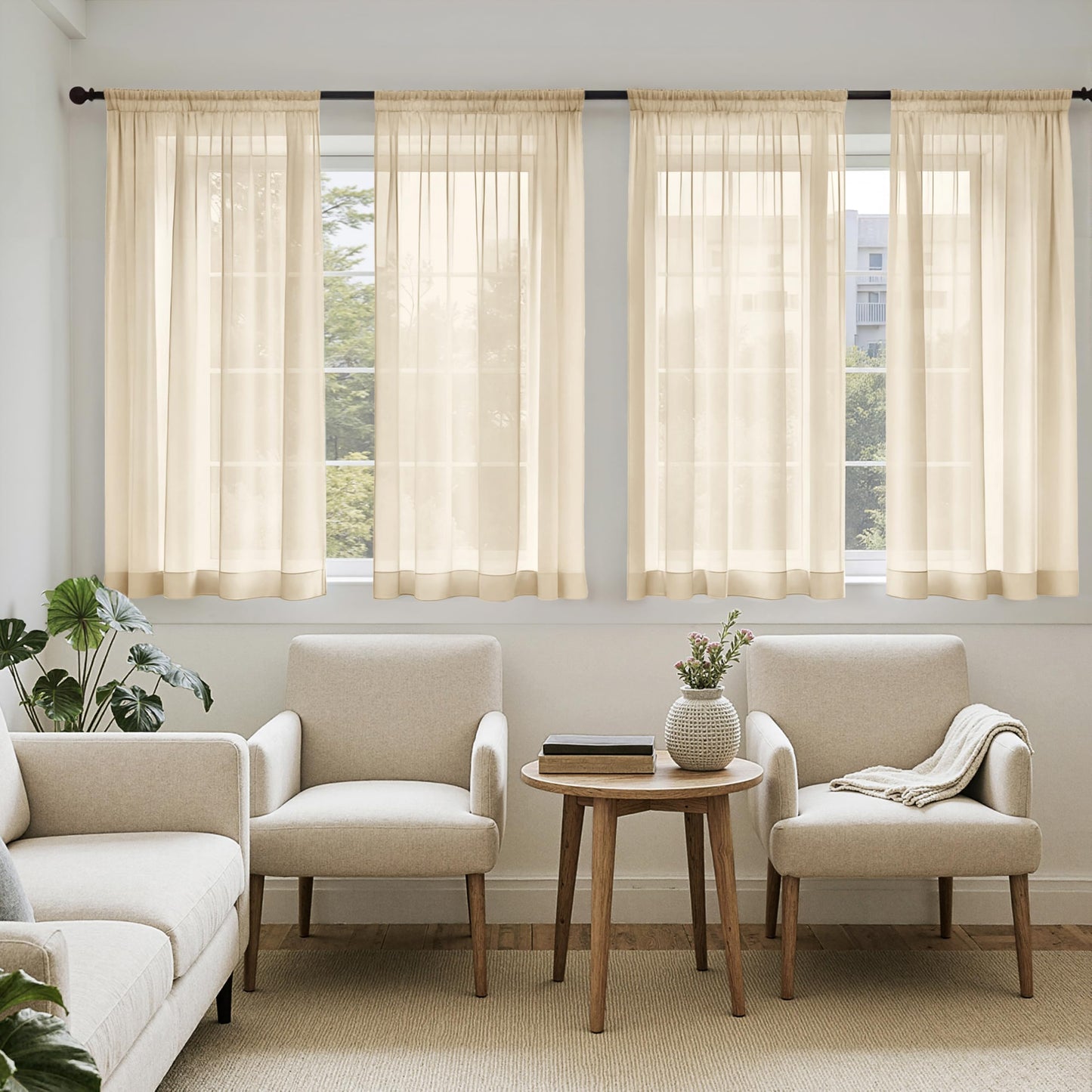 MIULEE Black Sheer Curtains 84 Inches Long 4 Panels 42 x 84 Inches | Light Filtering, Rod Pocket, Voile Drapes, Living Room, Bedroom, Window Treatments