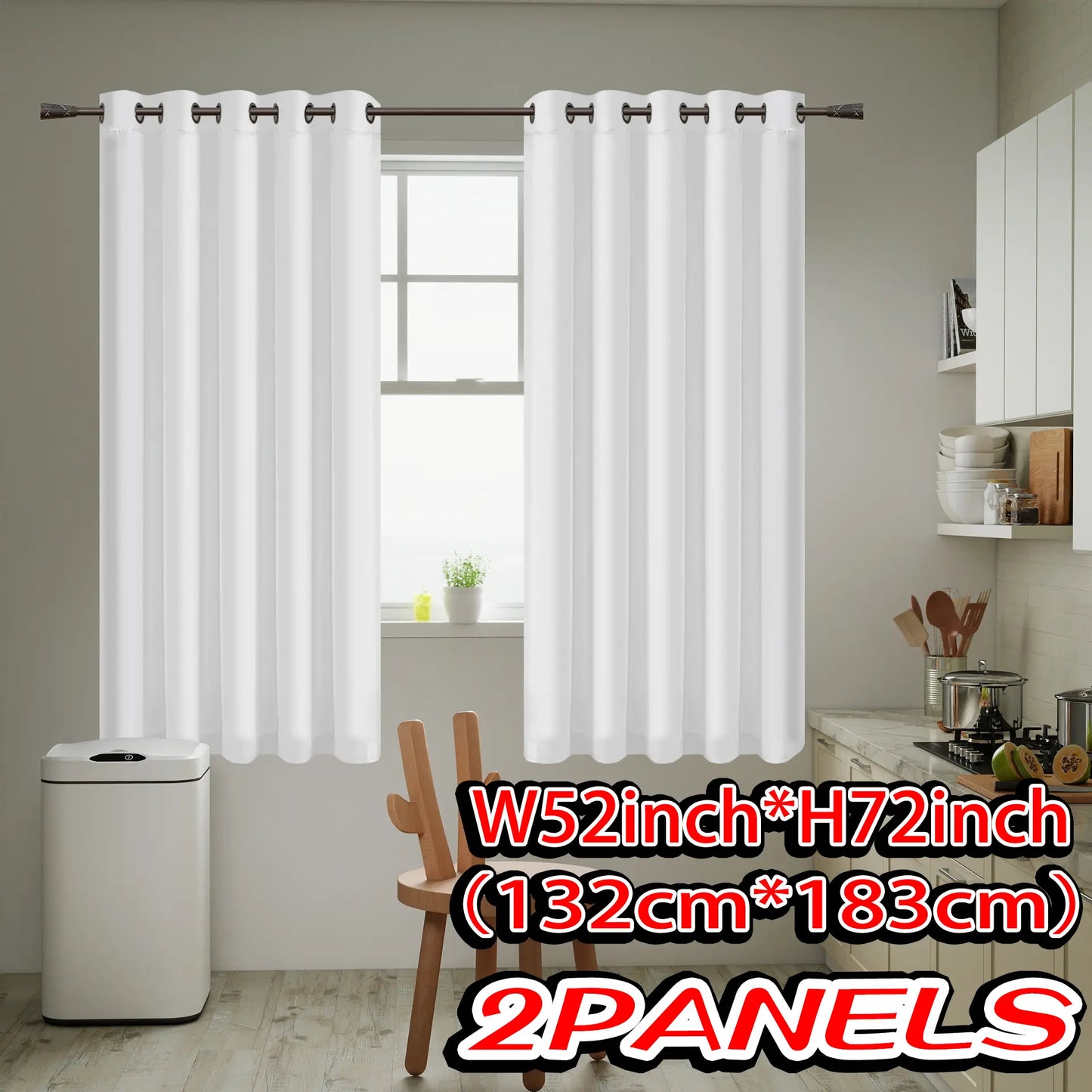 2-piece set of white breathable phantom gauze curtains, non transparent privacy filter curtains, top perforated hanging, sheer texture curtains, semi transparent curtains, suitable for bedrooms, kitchens, bathrooms, Curtain Panels