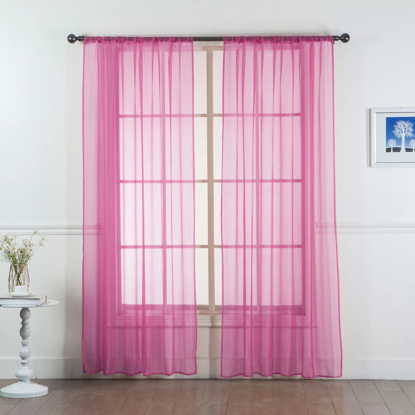 Set of Two Sheer Voile Window Curtain Panels Rod Pocket - All Sizes - Many Colors