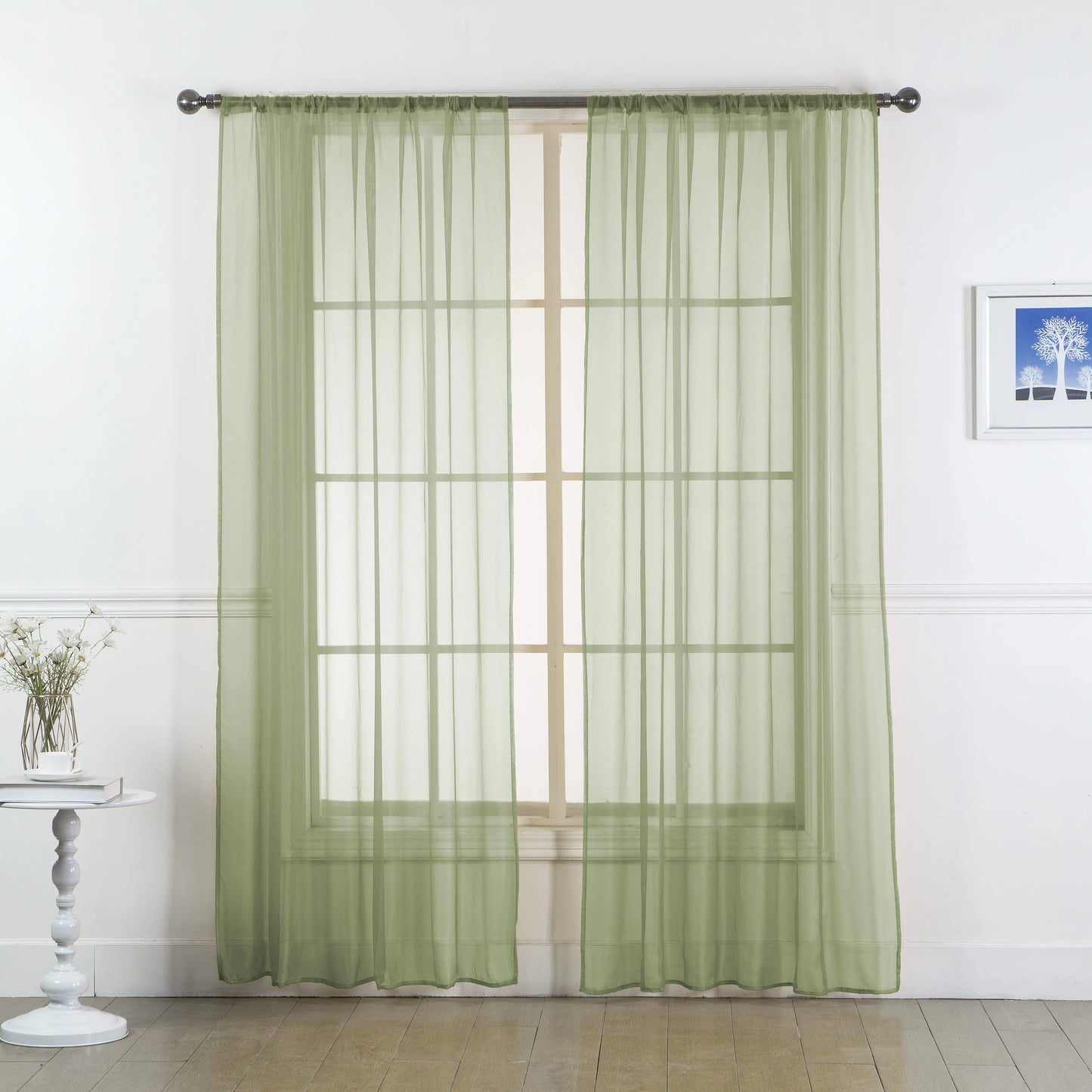 Set of Two Sheer Voile Window Curtain Panels Rod Pocket - All Sizes - Many Colors