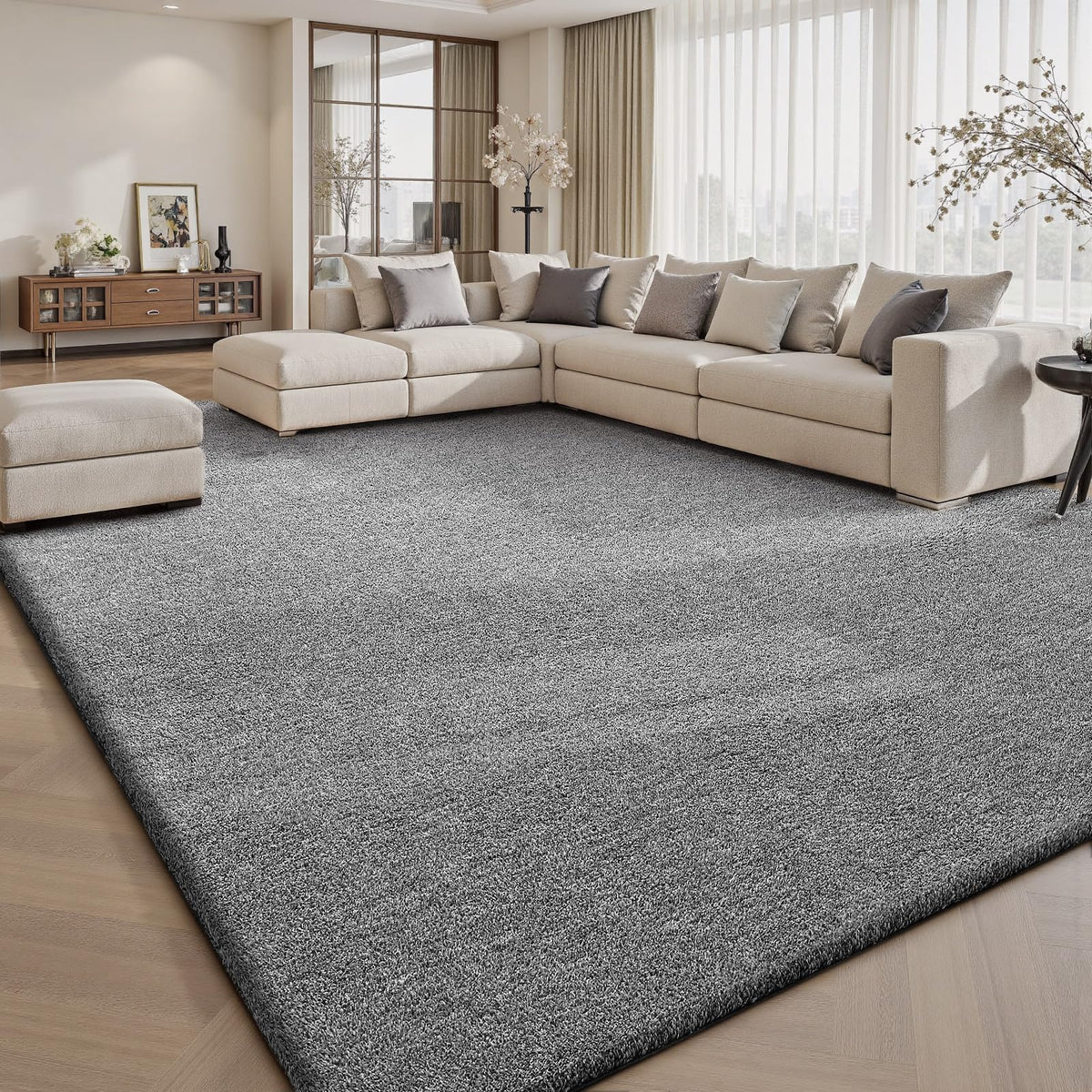 Sour Lemon Area Rugs 9x12 for Living Room Bedroom, Large Carpet Grey Rug | Washable, Non Slip, Big Soft Fluffy Plush Thick, Memory foam, Bedside Nersy Modern Area Rug for Playroom Kids Room