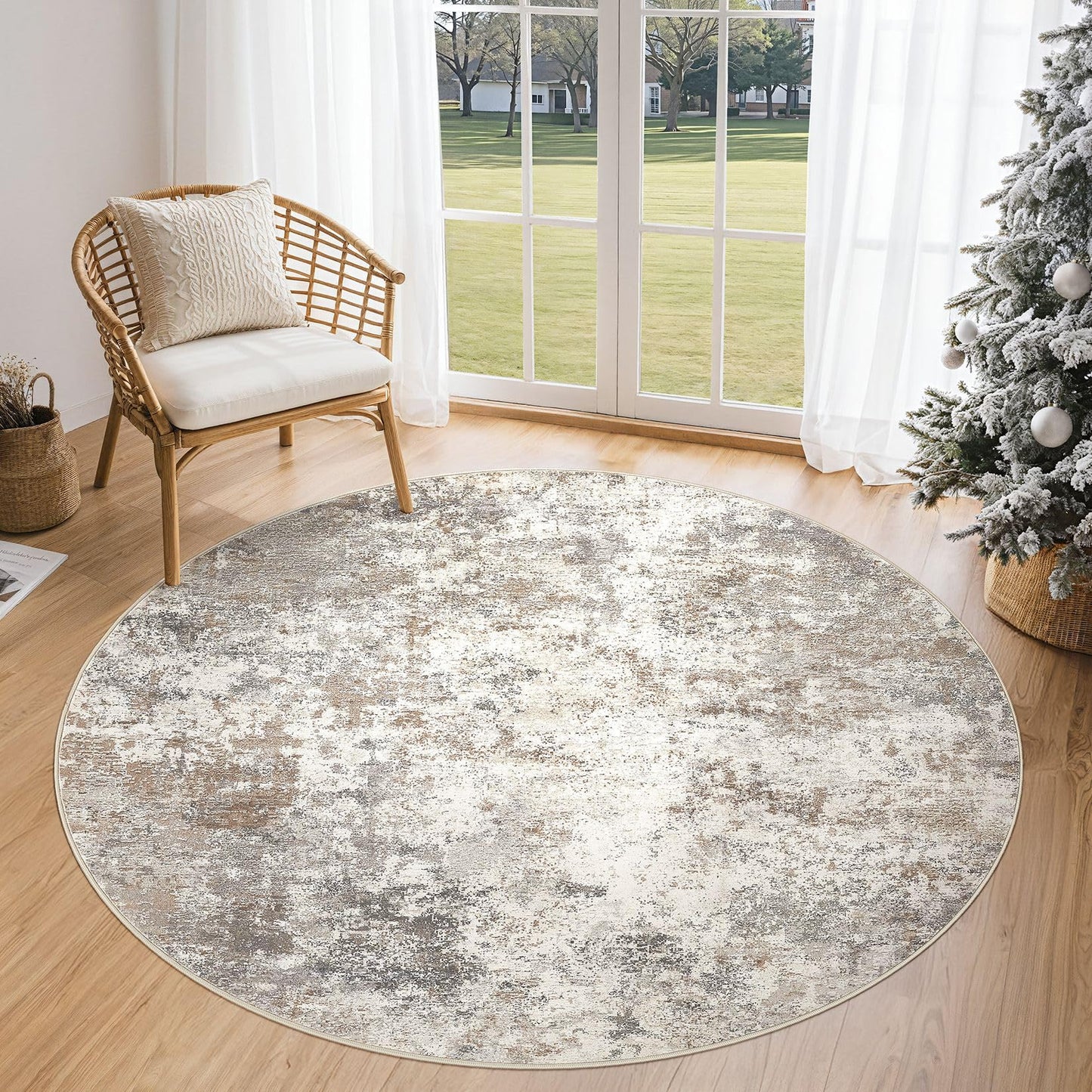 UERMEI 9x12 Area Rug Living Room Rugs - Washable Neutral Modern Abstract Soft Thin Large Rug Indoor Floor No Slip Rug Carpet for Bedroom Under Dining Table Home Office Decor - Brown Grey