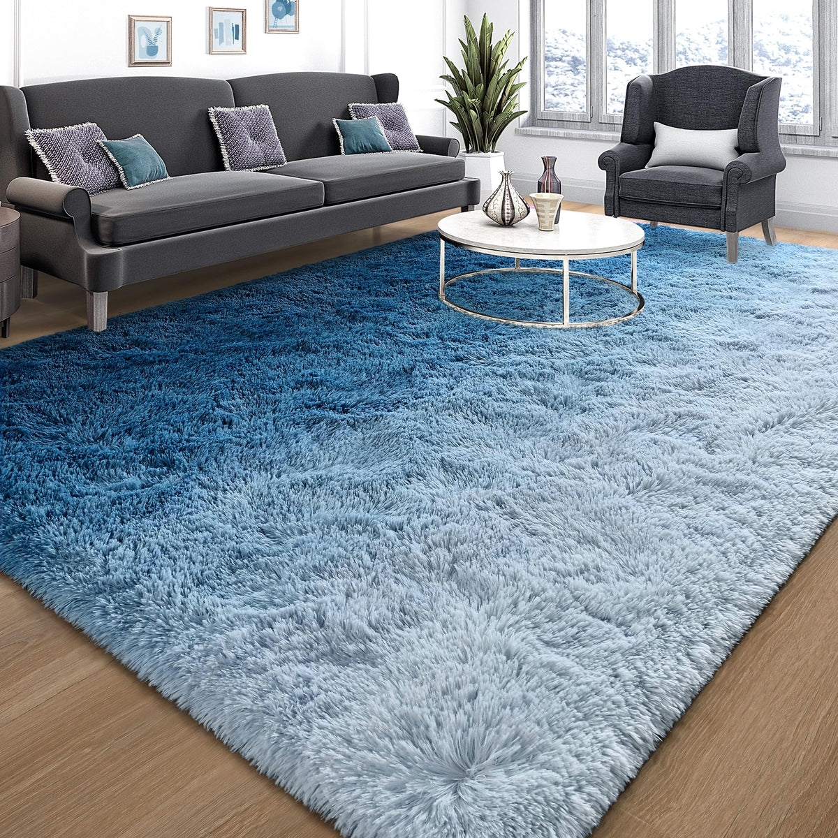 Area Rugs 9x12 for Living Room, Super Soft Fluffy Rugs for Bedroom | Modern Shaggy Rug Fuzzy Carpets for Kids, Plush Indoor Nursery Home Decor Rug with Non-Slip Bottom, Black