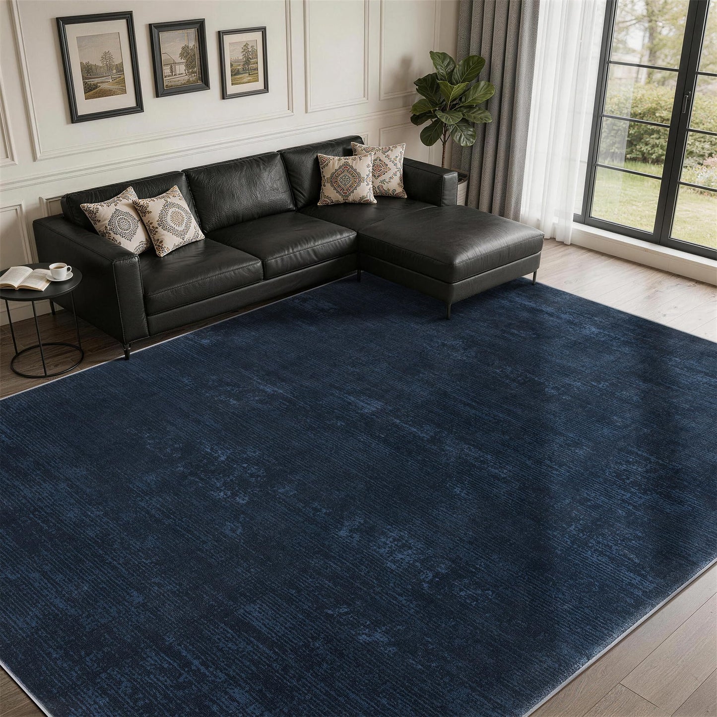 8x10 Washable Area Rug, Black Solid Area Rugs for Living Room & Bedroom | Stain-resistant & Non-slip backing,Low Pile Washable Large Carpet, Solid Vintage Style For High Traffic Areas(8x10,Black)