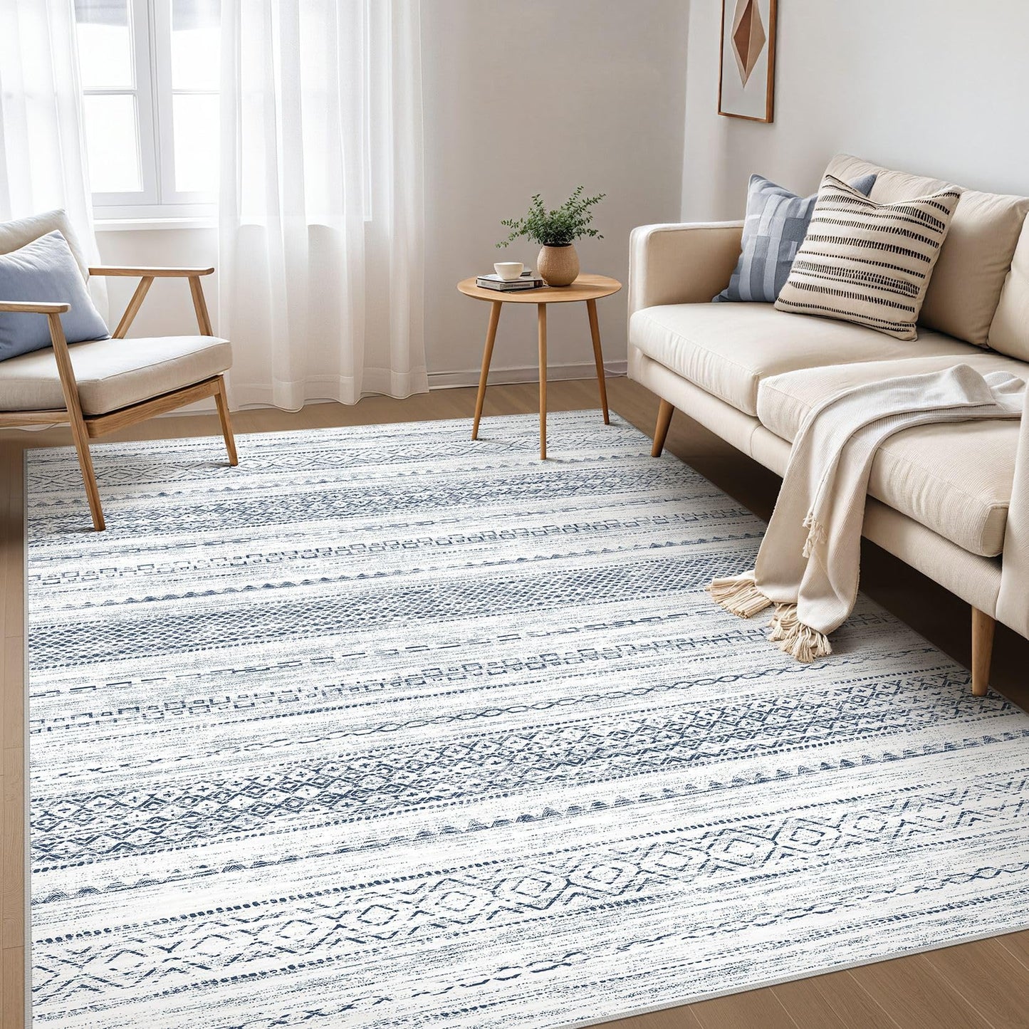 Nakagishi Boho 5x7 Area Rug Living Room Rugs Machine Washable Beige/Brown | Soft, Pet & Kid Friendly, Carpet for Living Room/Bedroom/Office/Kitchen/Nursery, Daily Home Decor Stain Resistant Moroccan