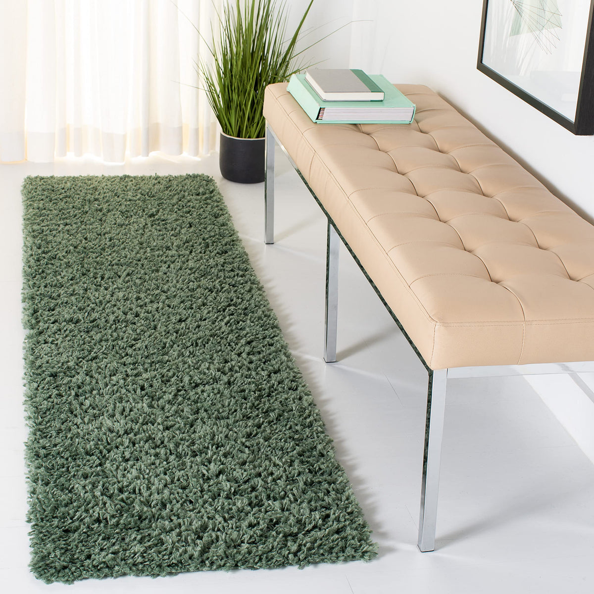 SAFAVIEH August Shag Collection Area Rug - 10' x 14', Green, Solid Design, Non-Shedding & Easy Care, 1.5-inch Thick Ideal for High Traffic Areas in Living Room, Bedroom (AUG200Y)