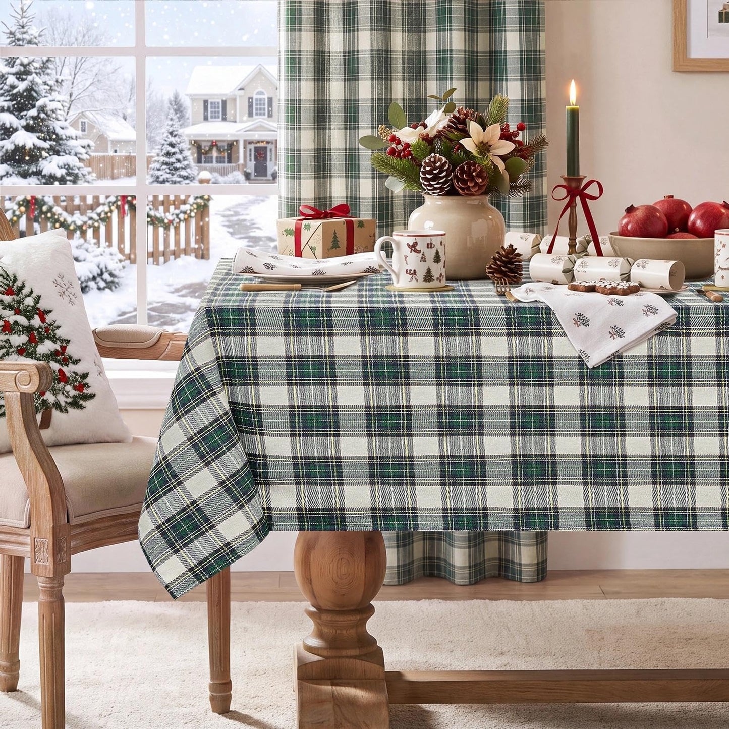 Softalker Fall Checkered Tablecloth Rectangle - Orange Buffalo Plaid Linen Cotton Gingham Thanksgiving Flannel Table Cloth, Autumn Farmhouse Table Cover for Dining Party Holiday Decor, 54 x 80 Inch