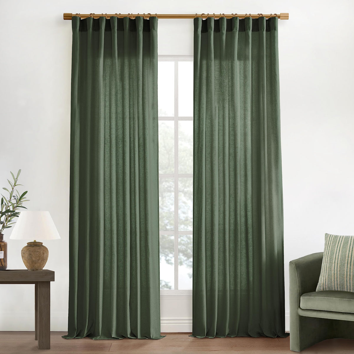 Linen Cotton Curtains for Living Room, Cream Off White Natural Fabric Light Filtering Semi Sheer Curtains 84 Inches Long, Ivory Pleated Farmhouse Curtain Drapes 84 Inch Length 2 Panels Set Dining Room