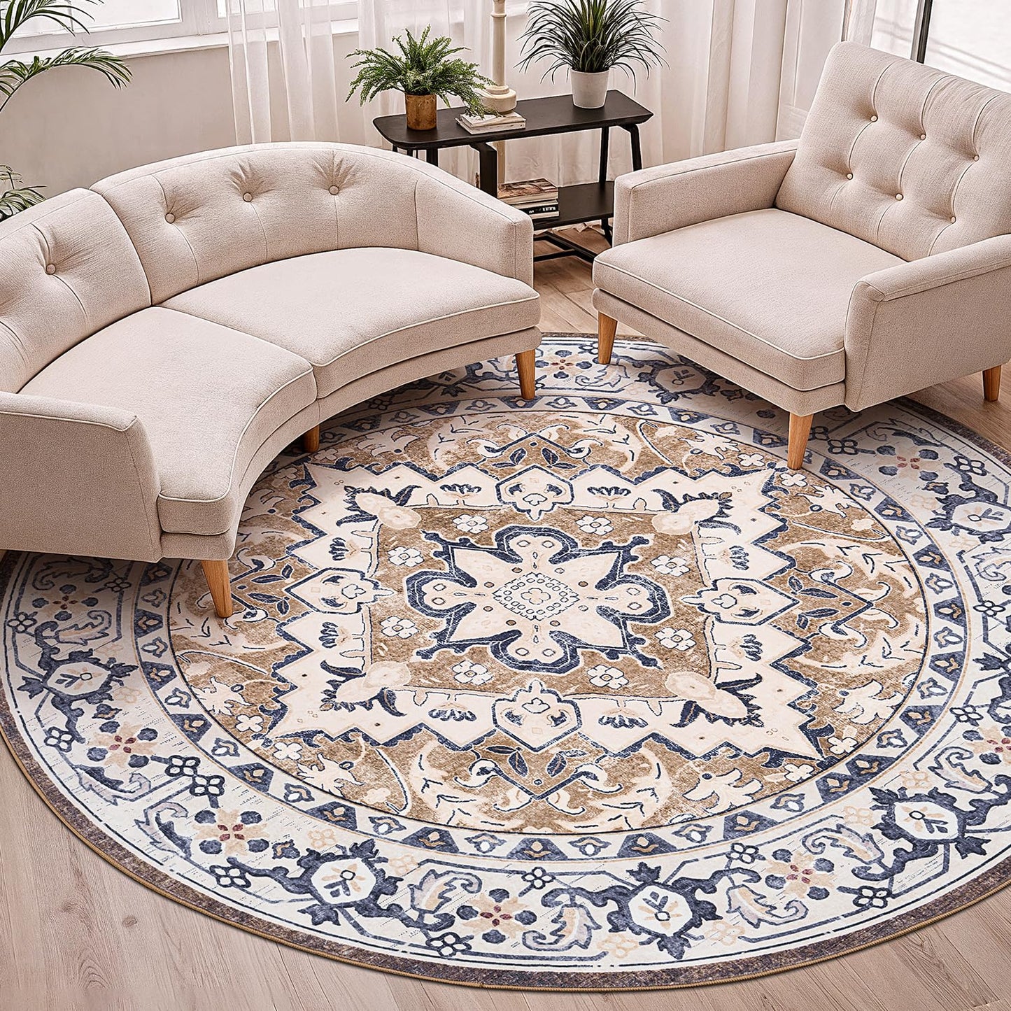 Lofus 5x7 Area Rugs for Living Room Bedroom, Soft Boho Carpet Floral Brown | High-Power Vacuuming, Non-Slip, Low Pile, Stain & Water Repellent, Soft, Skin-Friendly, for Kitchen Entryway Office