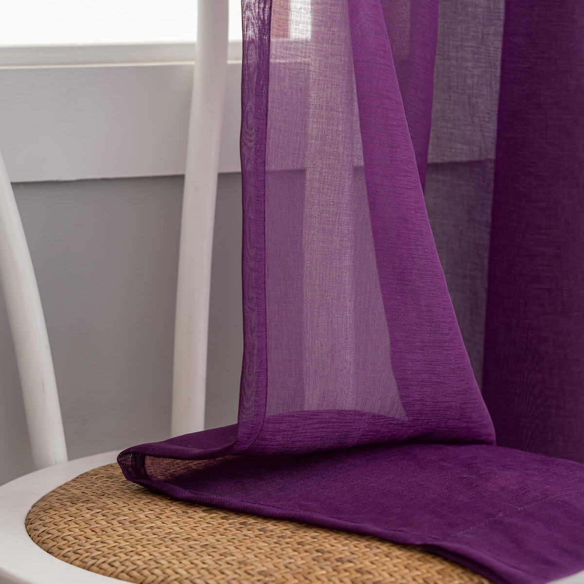 MYSTIC-HOME Sheer Curtains White 63 Inch Length, Rod Pocket Voile Drapes for Living Room, Bedroom, Window Treatments Semi Crinkle Curtain Panels for Yard, Patio, Villa, Parlor, Set of 2, 52"x 63"