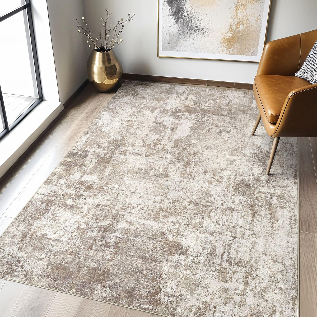 LOONGRUG Area Rug 5x7 Washable Neutral Modern Abstract Living Room Rugs | Soft Stain Resistant Non-Slip Indoor Carpet for Bedroom Nursery Playroom Dining Room Office Dorm Home