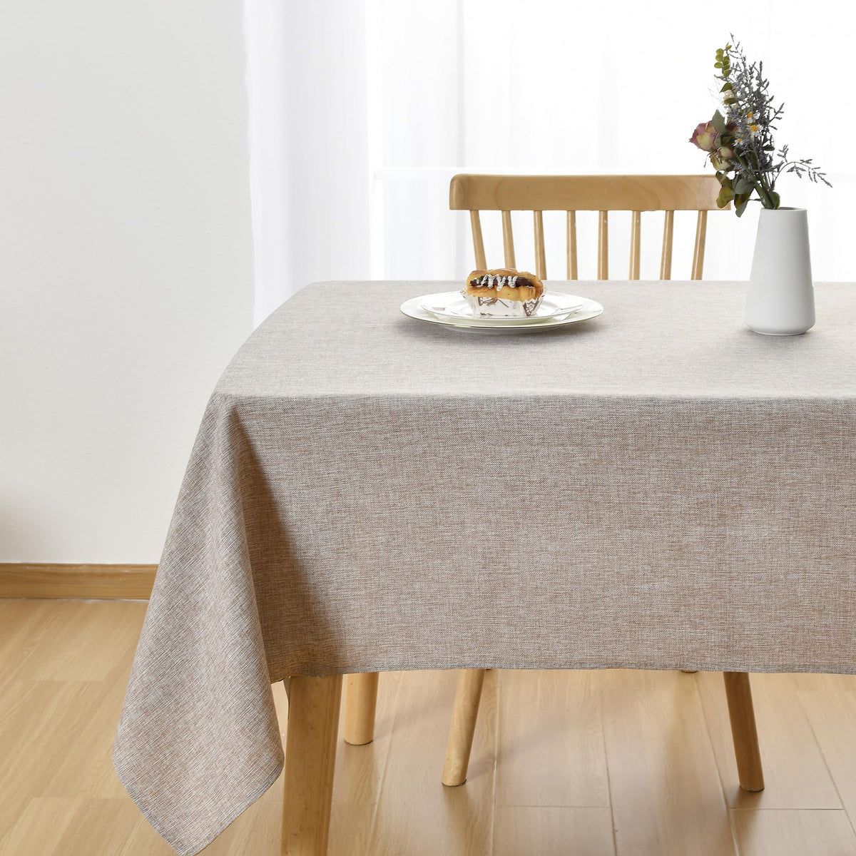 JIUZHEN Rectangle Table Cloth Faux Linen Farmhouse Tablecloth, Wrinkle and Stain Resistant Decorative Fabric Rectangular Spring Table Cover for Dining/Party/Birthday/Wedding, Beige, 54 x 80 Inch