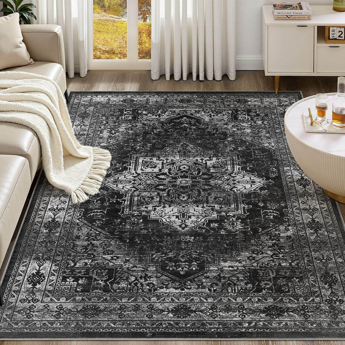UERMEI 9x12 Area Rug Living Room Rugs - Washable Neutral Modern Abstract Soft Thin Large Rug Indoor Floor No Slip Rug Carpet for Bedroom Under Dining Table Home Office Decor - Brown Grey