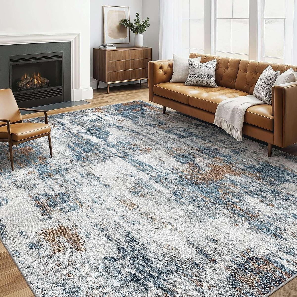 LOONGRUG Area Rug 5x7 Washable Neutral Modern Abstract Living Room Rugs | Soft Stain Resistant Non-Slip Indoor Carpet for Bedroom Nursery Playroom Dining Room Office Dorm Home