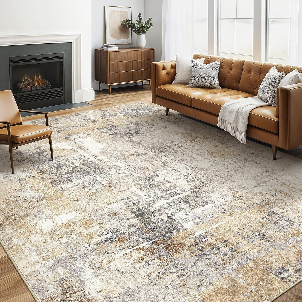 LOONGRUG Area Rug 5x7 Washable Neutral Modern Abstract Living Room Rugs | Soft Stain Resistant Non-Slip Indoor Carpet for Bedroom Nursery Playroom Dining Room Office Dorm Home