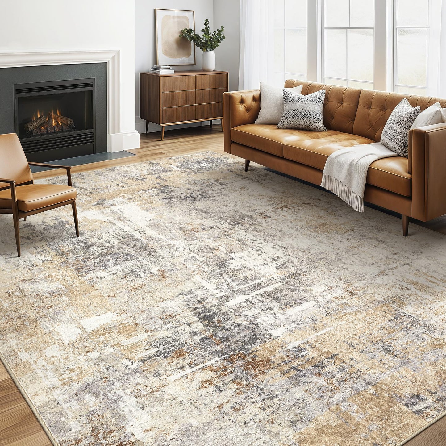 LOONGRUG Area Rug 5x7 Washable Neutral Modern Abstract Living Room Rugs | Soft Stain Resistant Non-Slip Indoor Carpet for Bedroom Nursery Playroom Dining Room Office Dorm Home