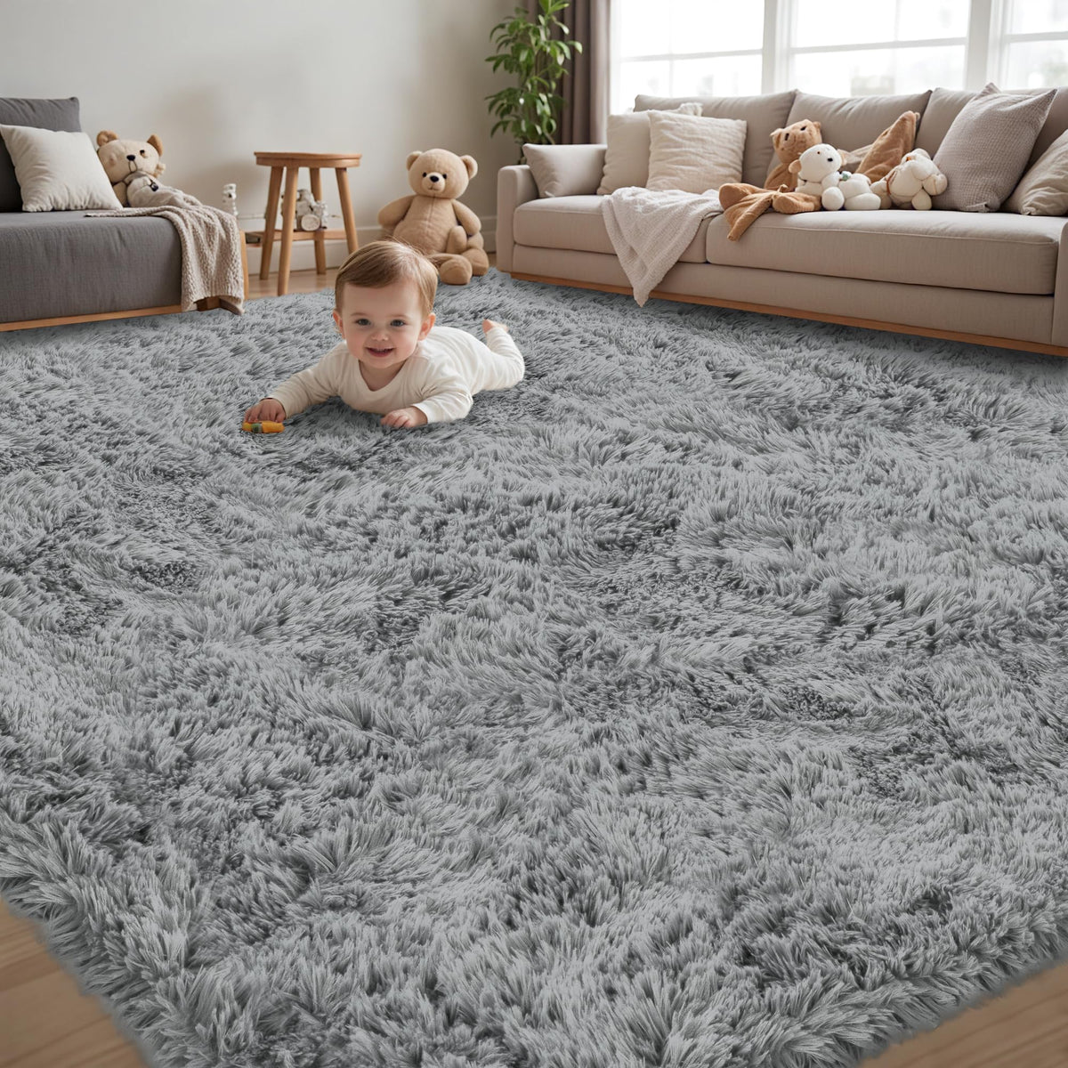 8x10 Area Rug for Living Room,Black Fluffy Shag Non-Slip Bedroom Rugs | Ultra Soft Large Fuzzy Plush Indoor Carpet，Washable Rugs for Bedroom Kids Nursery Office Dorm Modern Decor