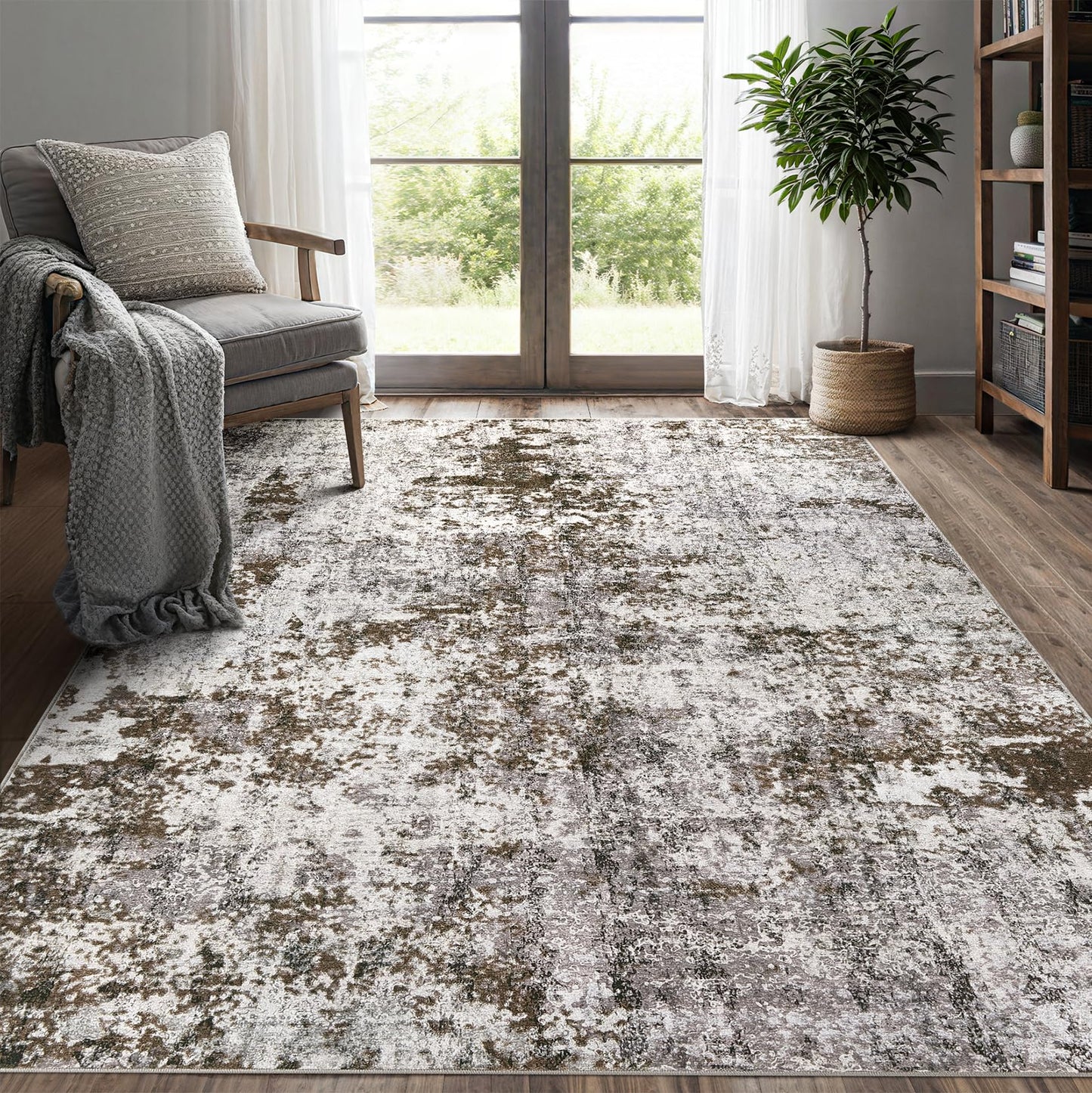 DMOYEST 8x10 Area Rug for Living Room Washable Abstract Indoor Carpet | Neutral Modern Low Pile Rugs Kid & Pet Friendly Large Soft Thin Carpet for Bedroom Dining Room - Grey Blue