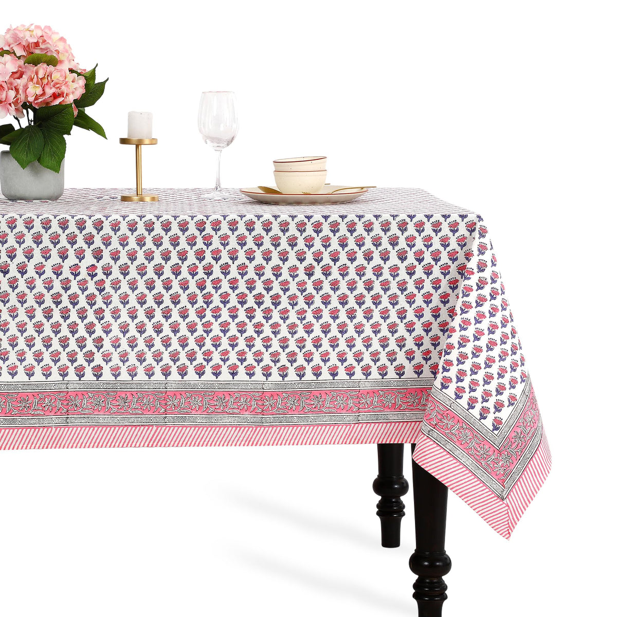 CPC Tablecloth 100% Cotton 70x108 Inch Indian Block Print Rectangle Table Cover, Blue Table Cloth for Weddings, Spring/Summer, Barbeque - Apatite Blue