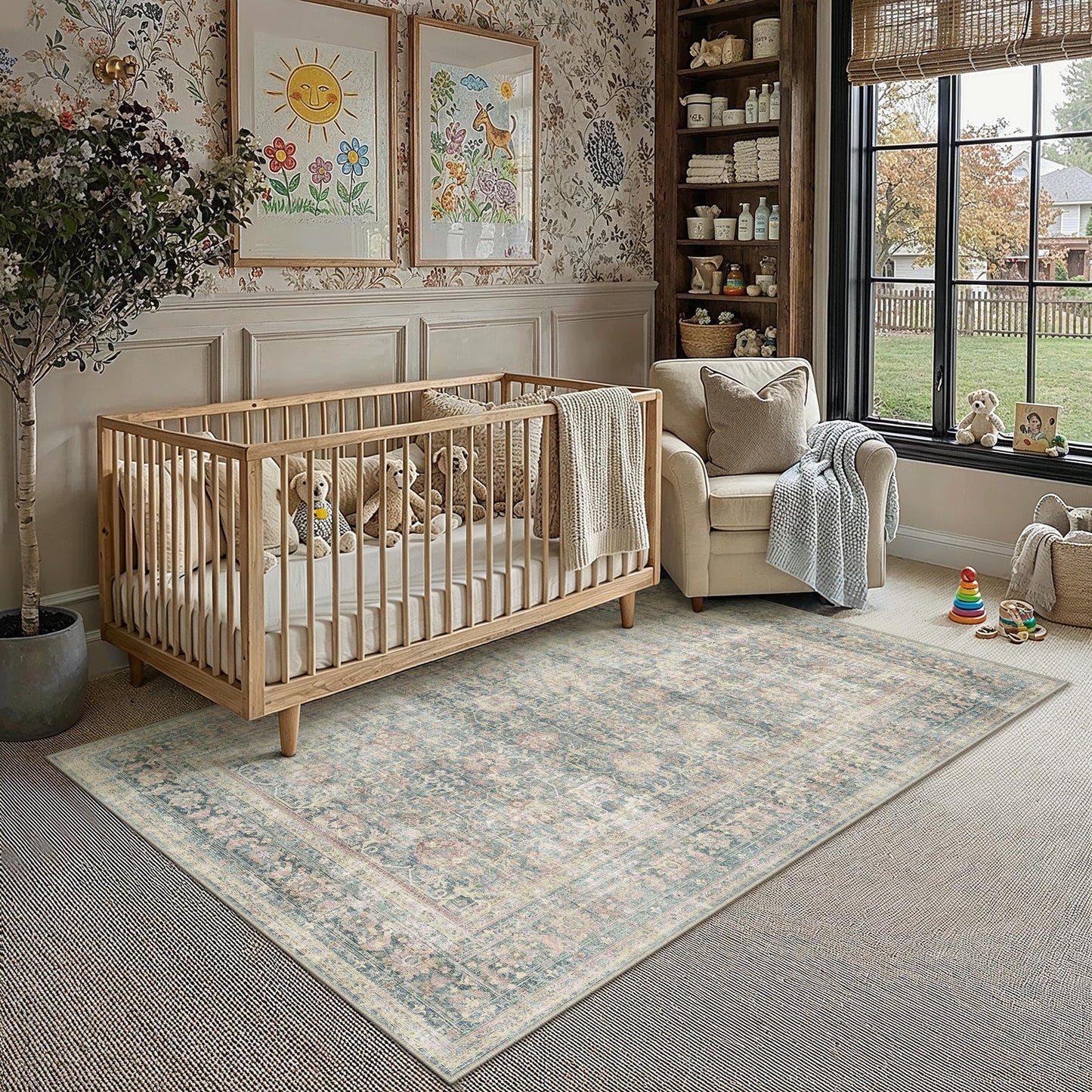 8x10 Area Rug Brown Vintage Distressed Carpet | Washable, Non Slip, Soft Low Pile, Indoor Retro Rugs for Large Living Room, Dining Room, Bedroom